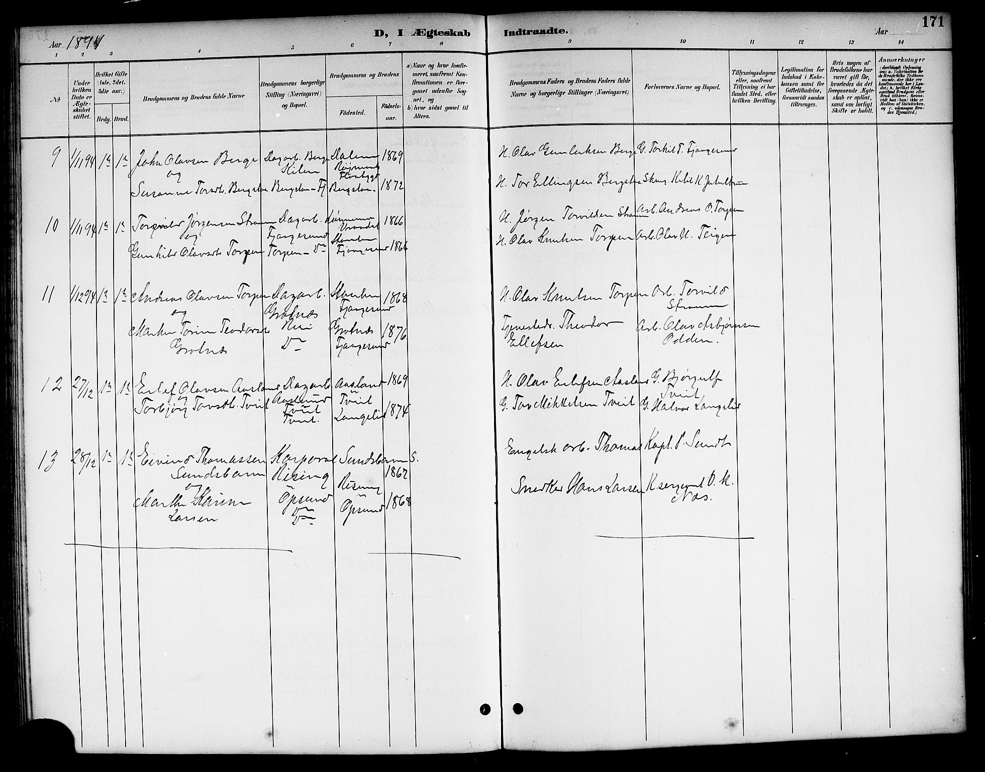 Kviteseid kirkebøker, SAKO/A-276/G/Ga/L0002: Parish register (copy) no. I 2, 1893-1918, p. 171