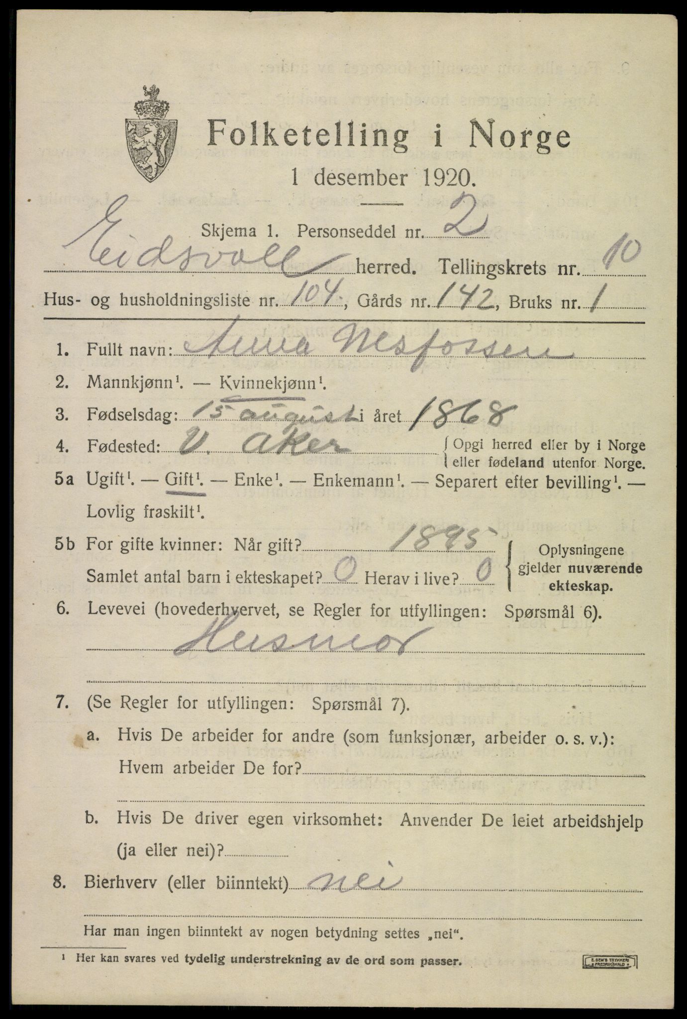 SAO, 1920 census for Eidsvoll, 1920, p. 17201