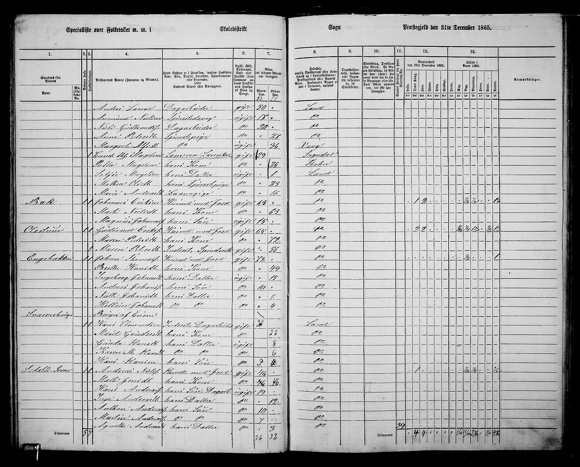 RA, 1865 census for Land, 1865, p. 258