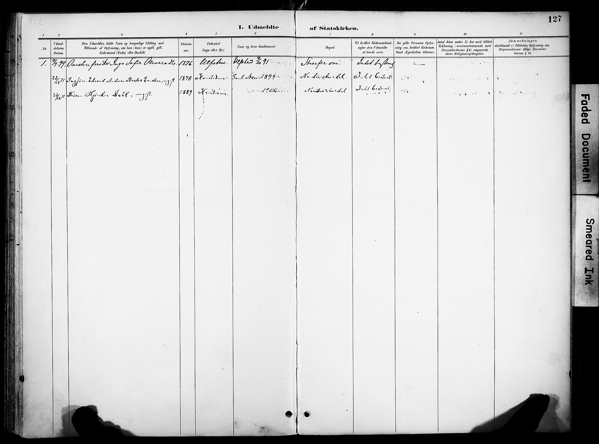 Nord-Aurdal prestekontor, SAH/PREST-132/H/Ha/Haa/L0014: Parish register (official) no. 14, 1896-1912, p. 127