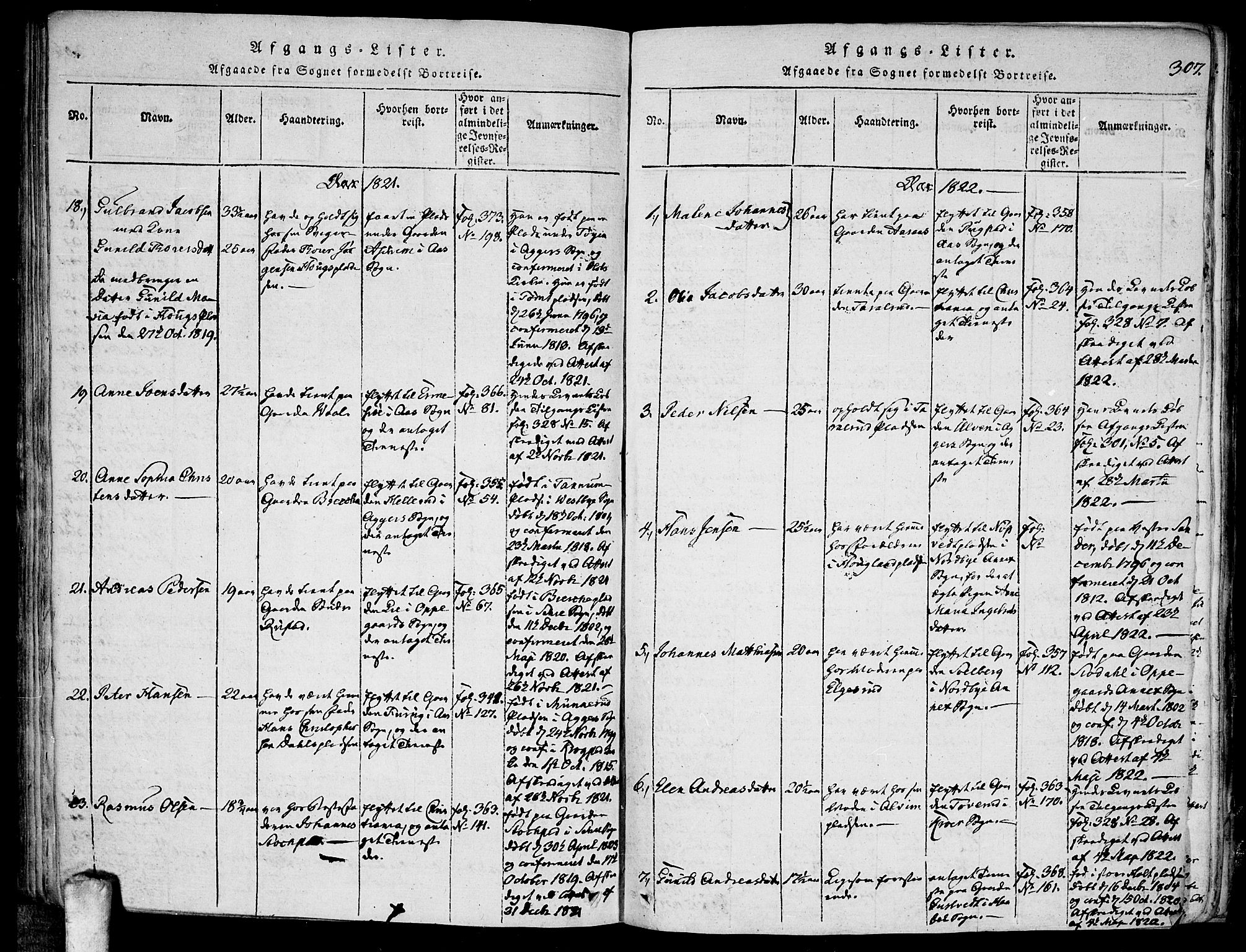 Kråkstad prestekontor Kirkebøker, SAO/A-10125a/F/Fa/L0003: Parish register (official) no. I 3, 1813-1824, p. 307