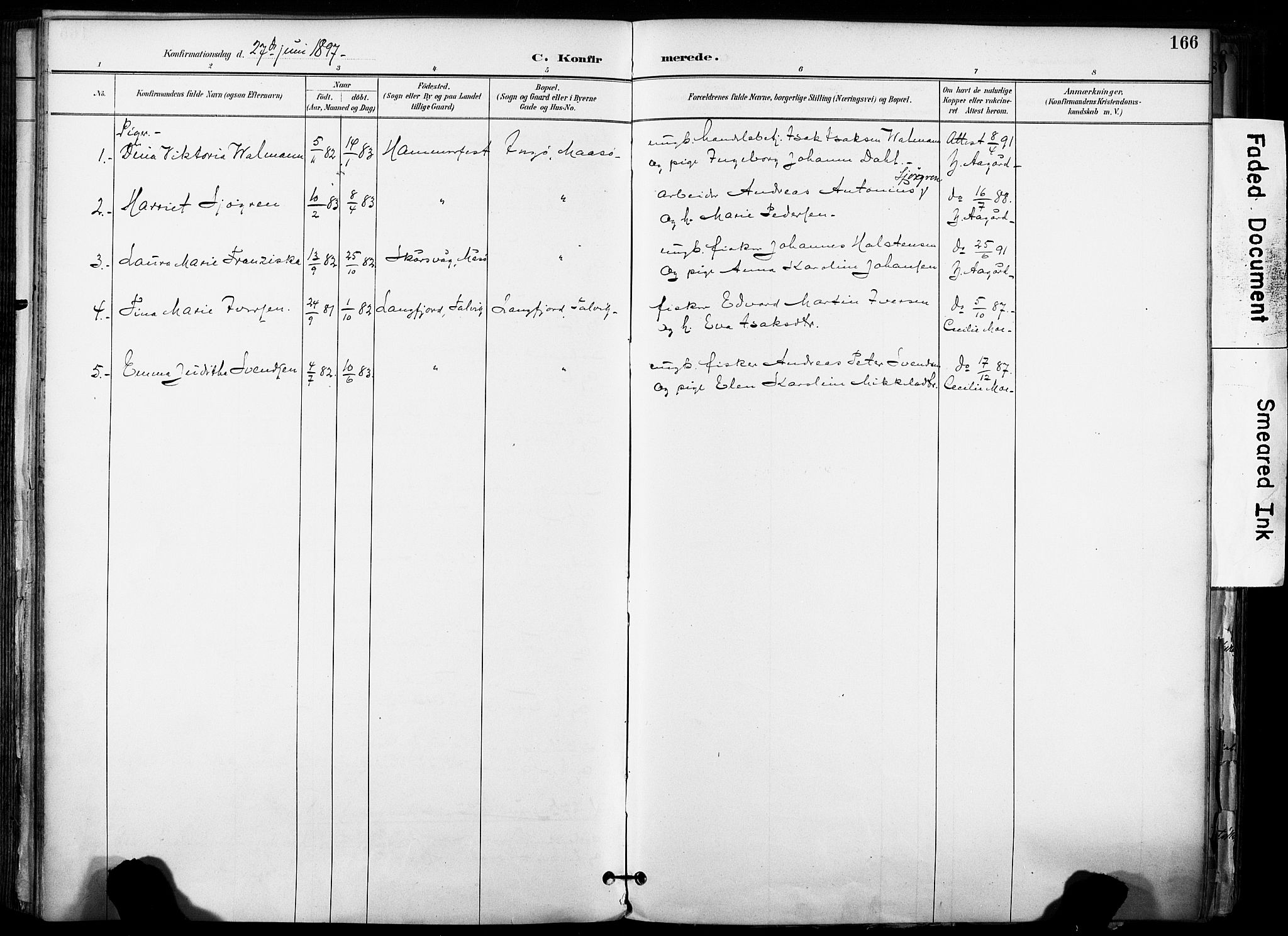 Hammerfest sokneprestkontor, SATØ/S-1347/H/Ha/L0009.kirke: Parish register (official) no. 9, 1889-1897, p. 166
