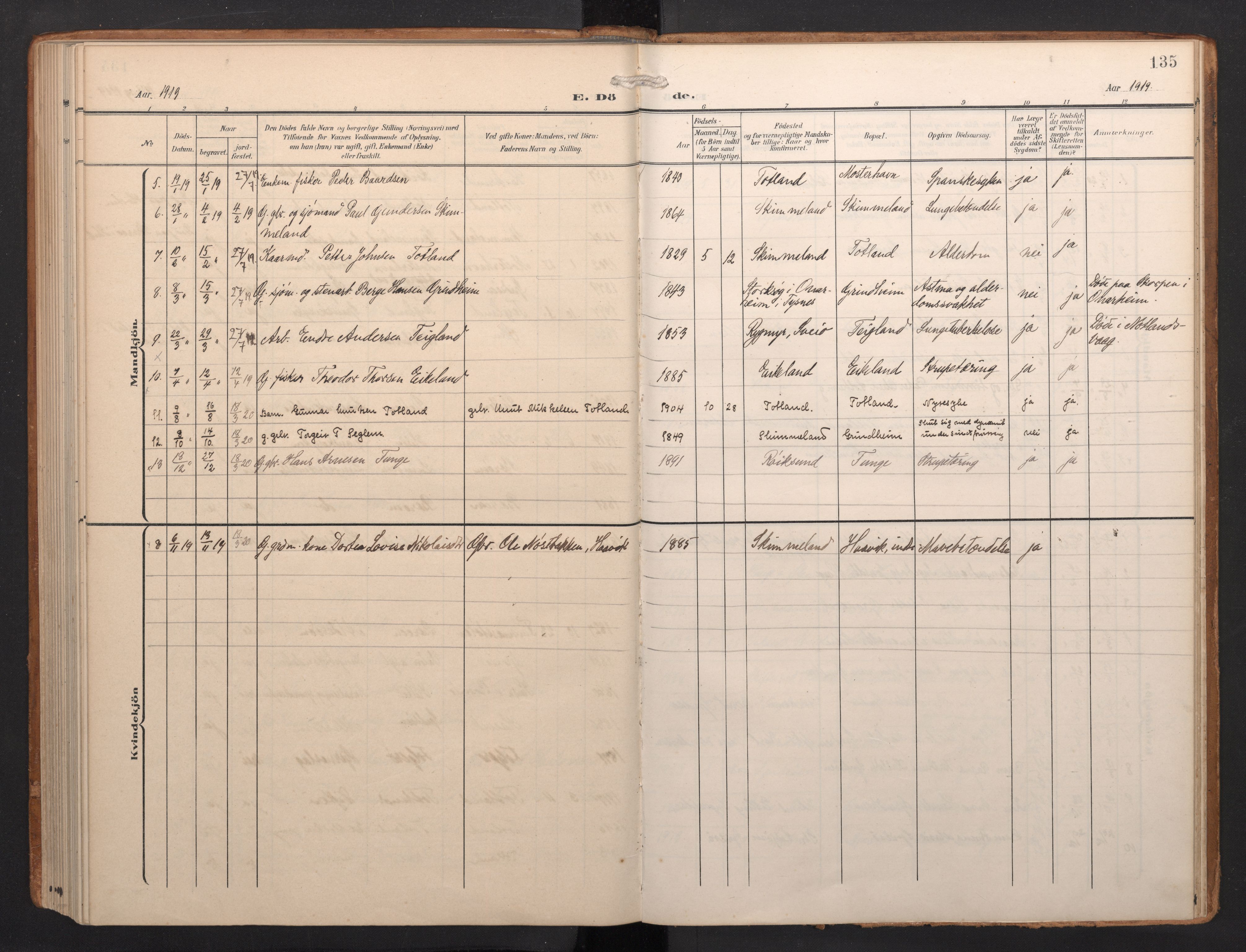 Finnås sokneprestembete, AV/SAB-A-99925/H/Ha/Haa/Haab/L0003: Parish register (official) no. B 3, 1907-1923, p. 135