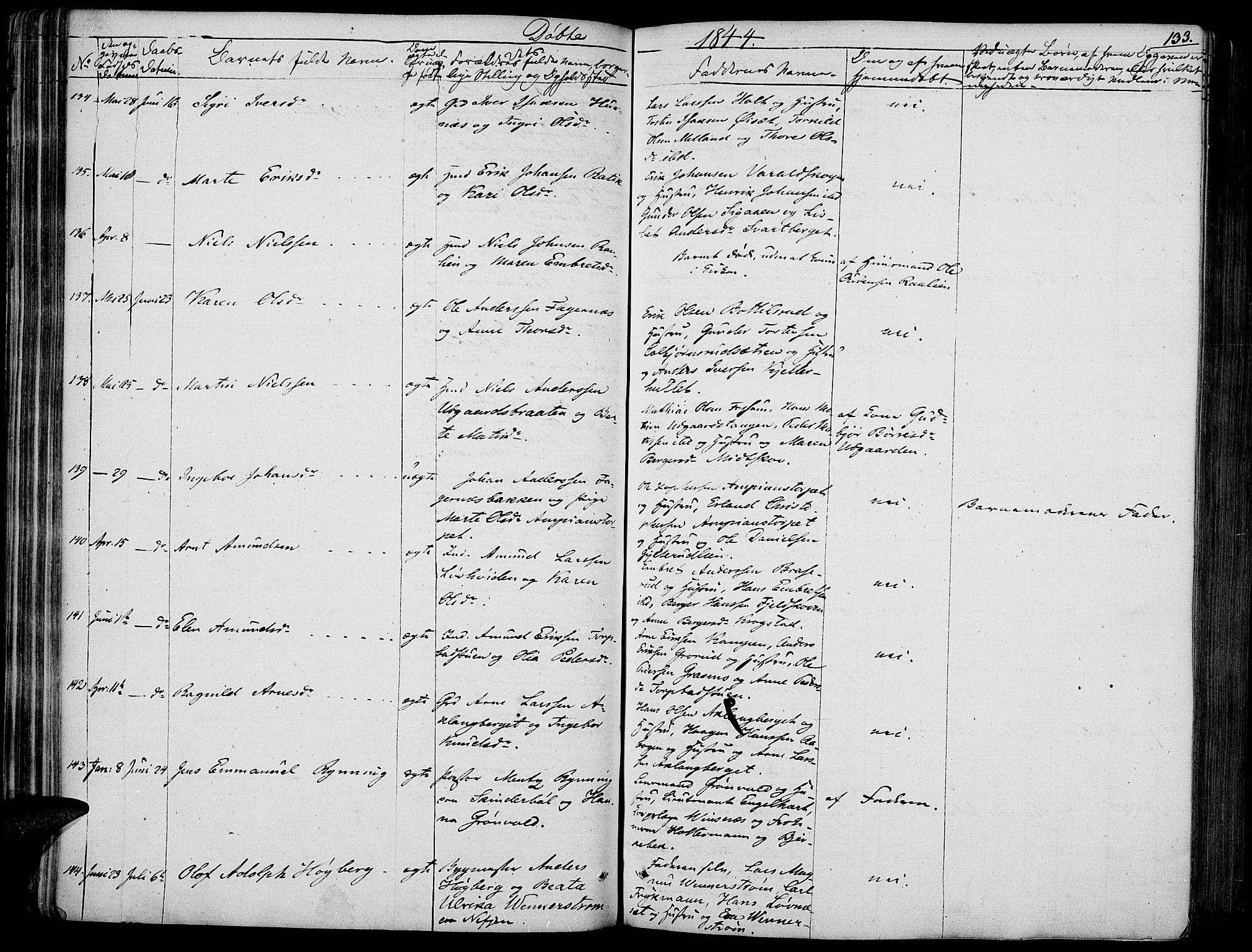 Vinger prestekontor, SAH/PREST-024/H/Ha/Haa/L0008: Parish register (official) no. 8, 1839-1847, p. 133