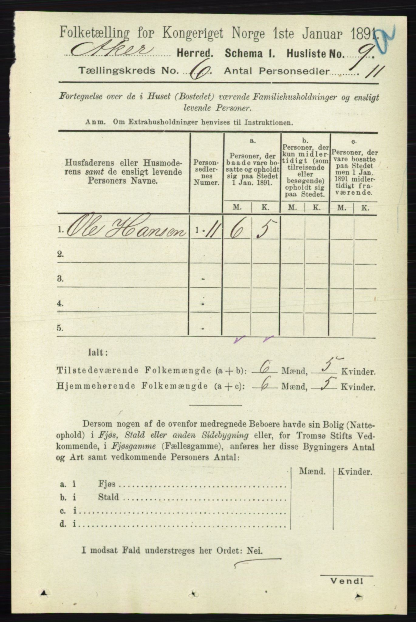 RA, 1891 census for 0218 Aker, 1891, p. 5417