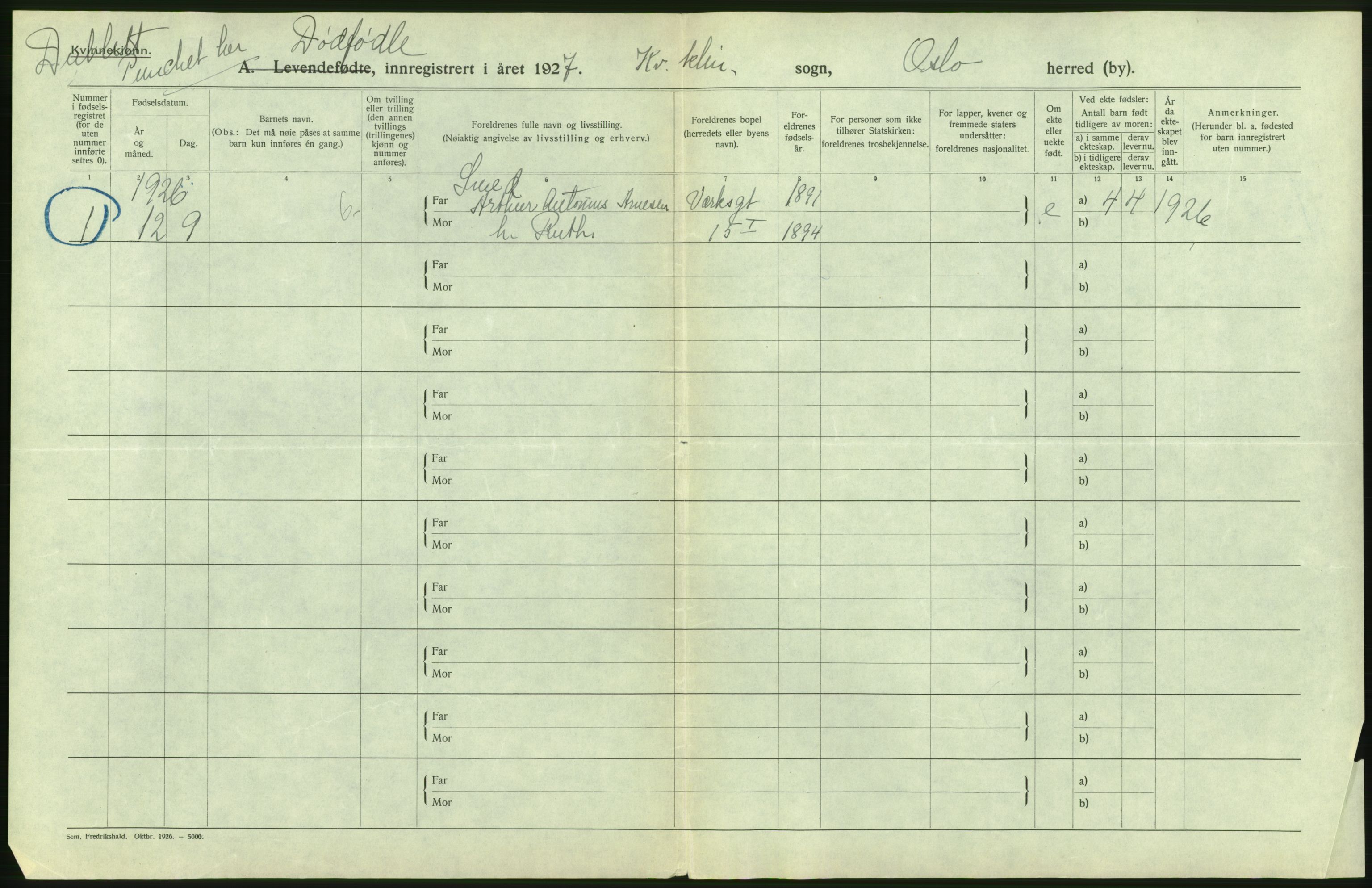 Statistisk sentralbyrå, Sosiodemografiske emner, Befolkning, AV/RA-S-2228/D/Df/Dfc/Dfcg/L0010: Oslo: Døde kvinner, dødfødte, 1927, p. 28