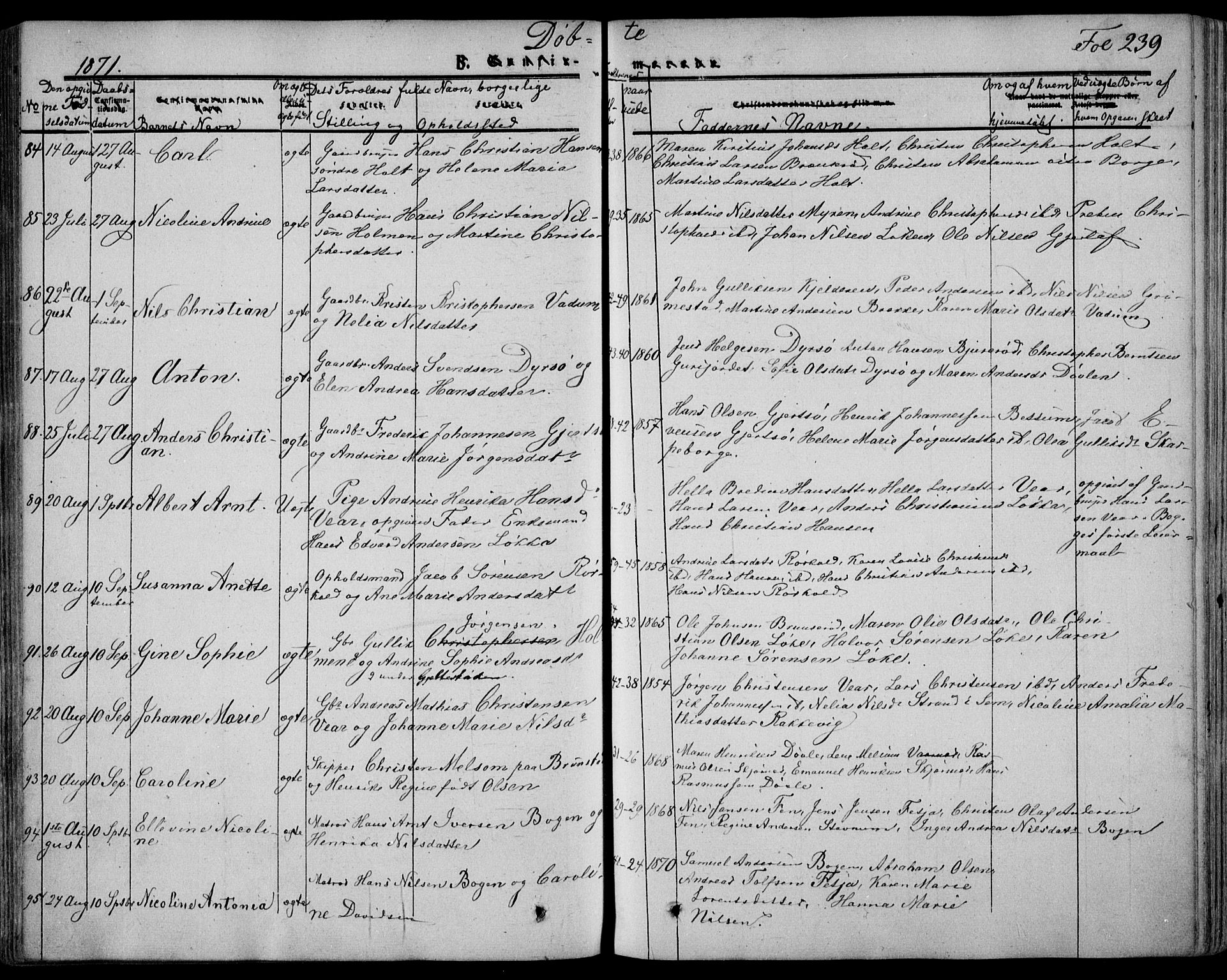 Stokke kirkebøker, SAKO/A-320/F/Fa/L0008: Parish register (official) no. I 8, 1858-1871, p. 239