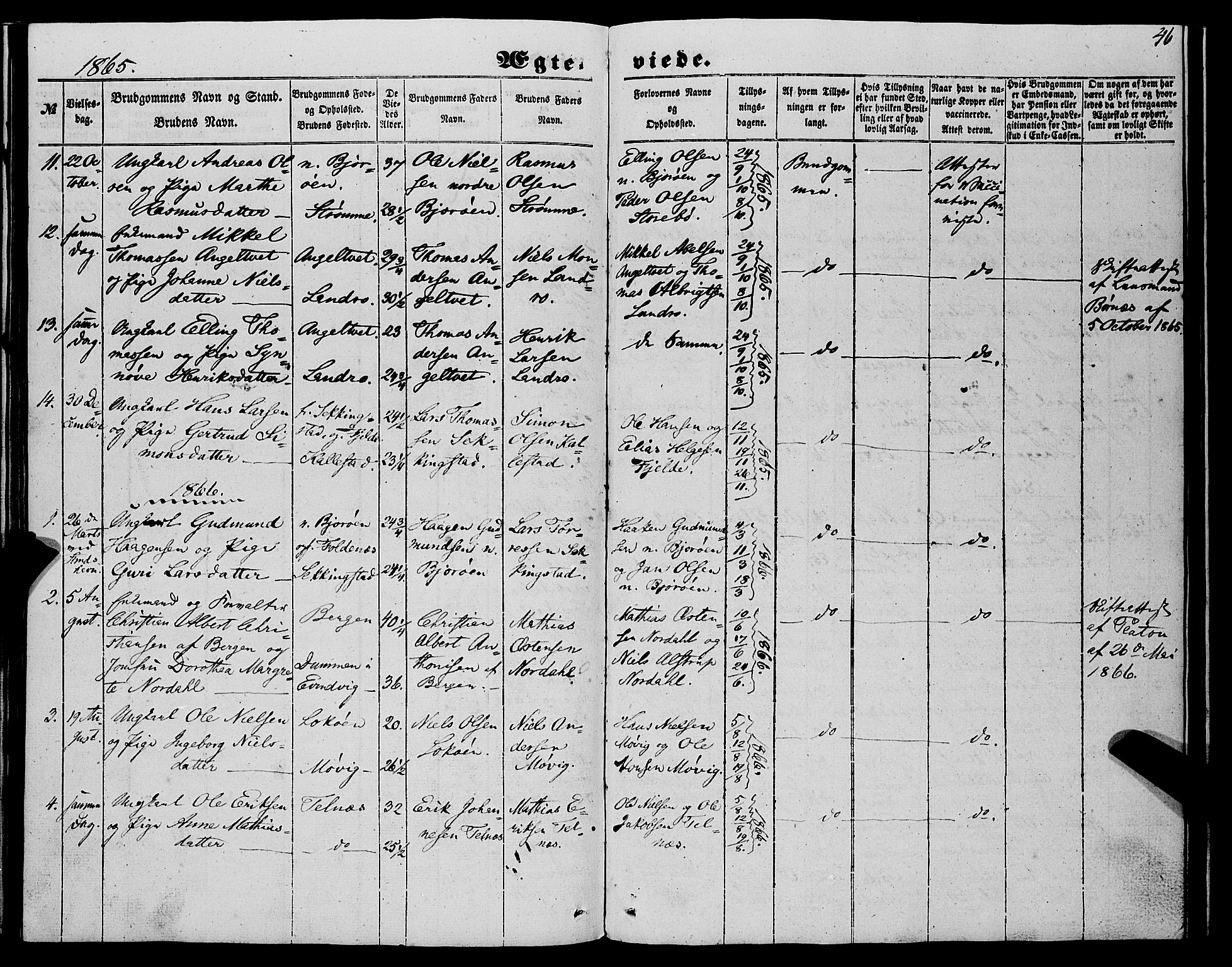 Fjell sokneprestembete, SAB/A-75301/H/Haa: Parish register (official) no. A 6, 1849-1877, p. 46