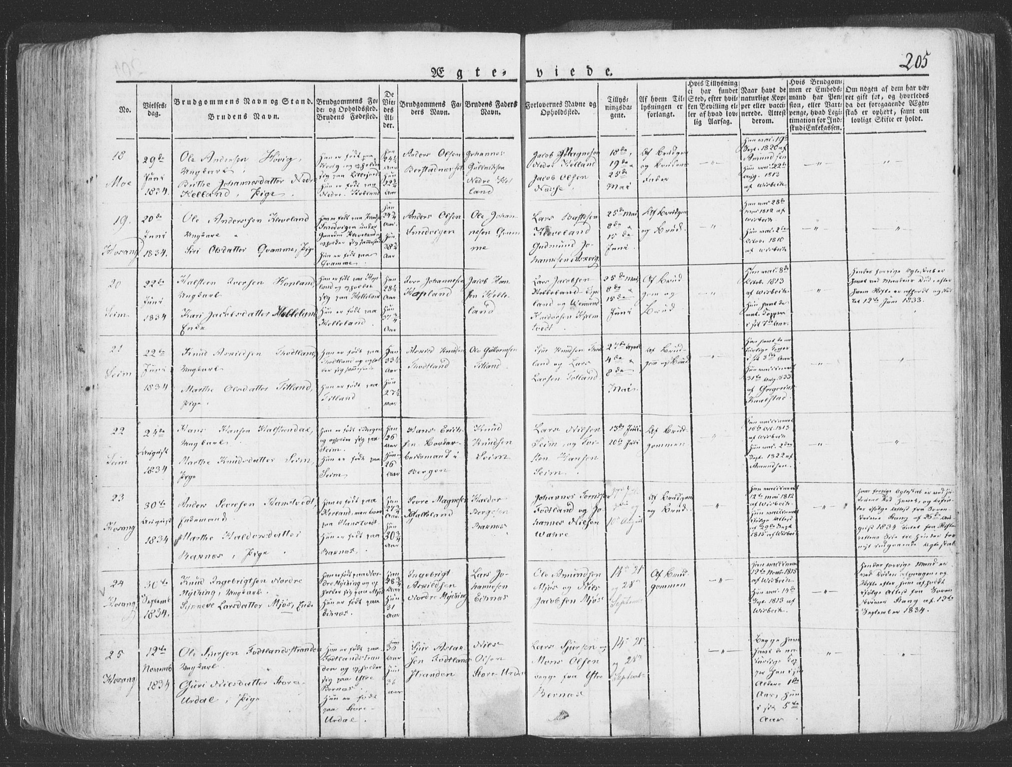 Hosanger sokneprestembete, AV/SAB-A-75801/H/Haa: Parish register (official) no. A 6, 1824-1835, p. 205