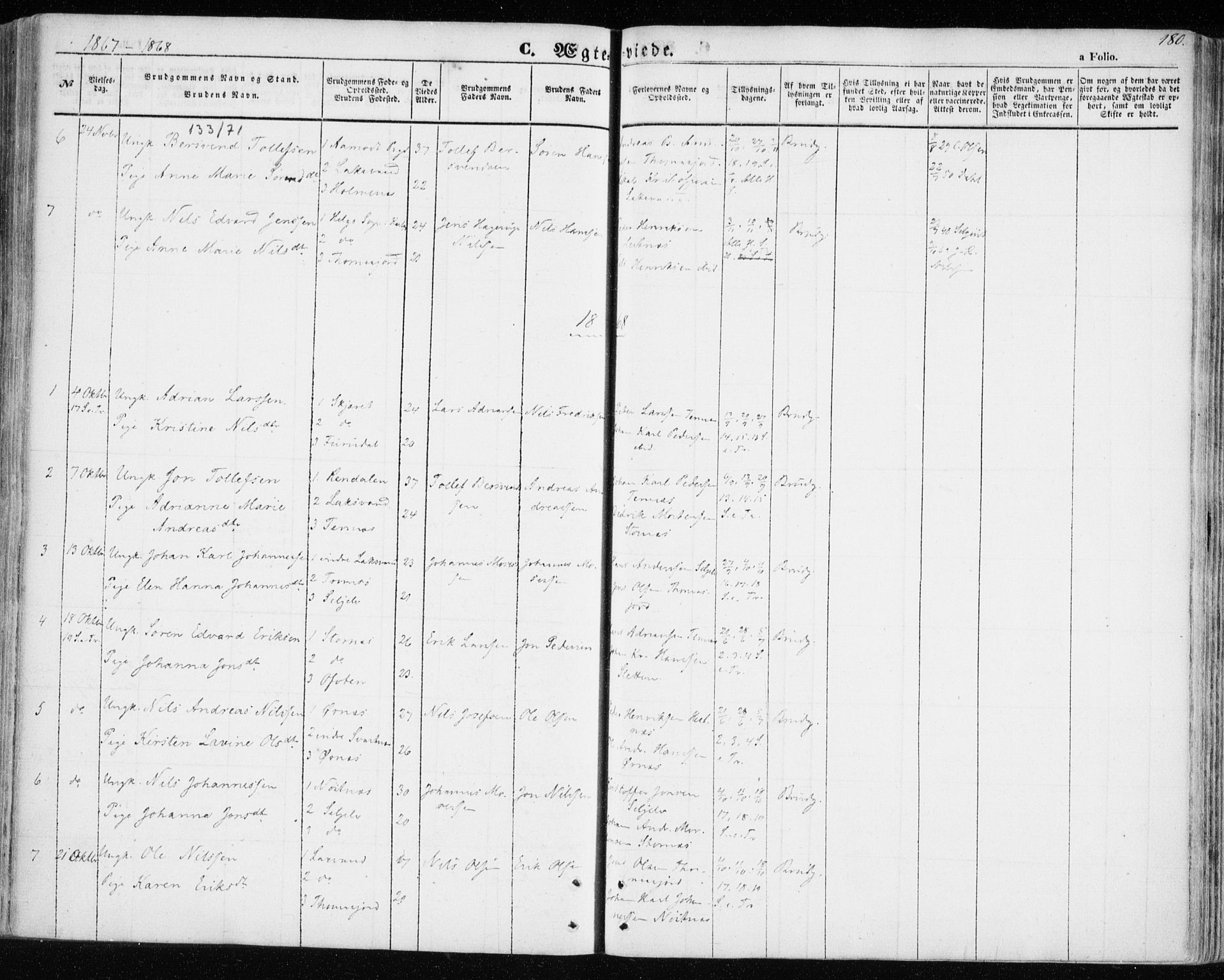 Balsfjord sokneprestembete, SATØ/S-1303/G/Ga/L0003kirke: Parish register (official) no. 3, 1856-1870, p. 180