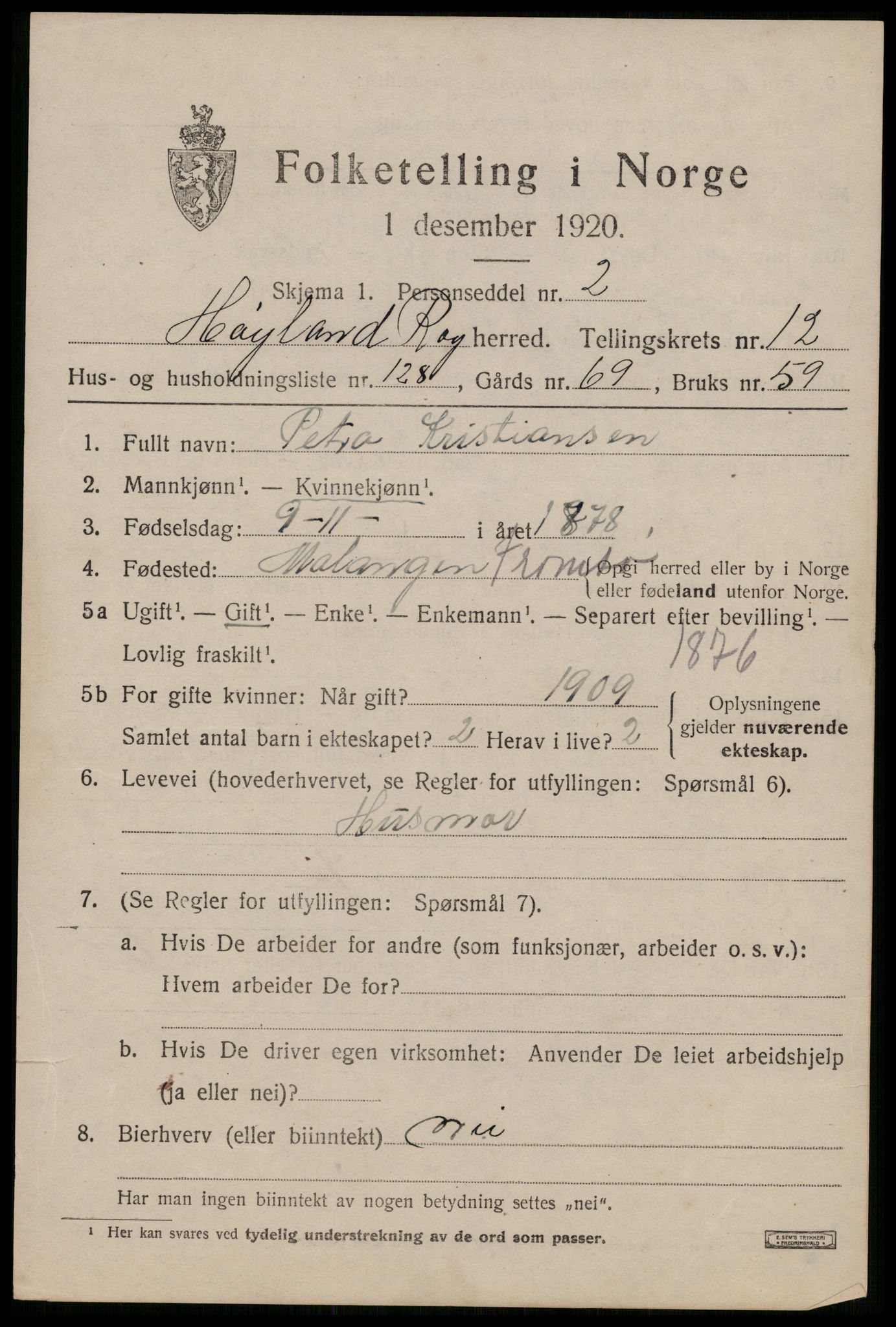 SAST, 1920 census for Høyland, 1920, p. 10828