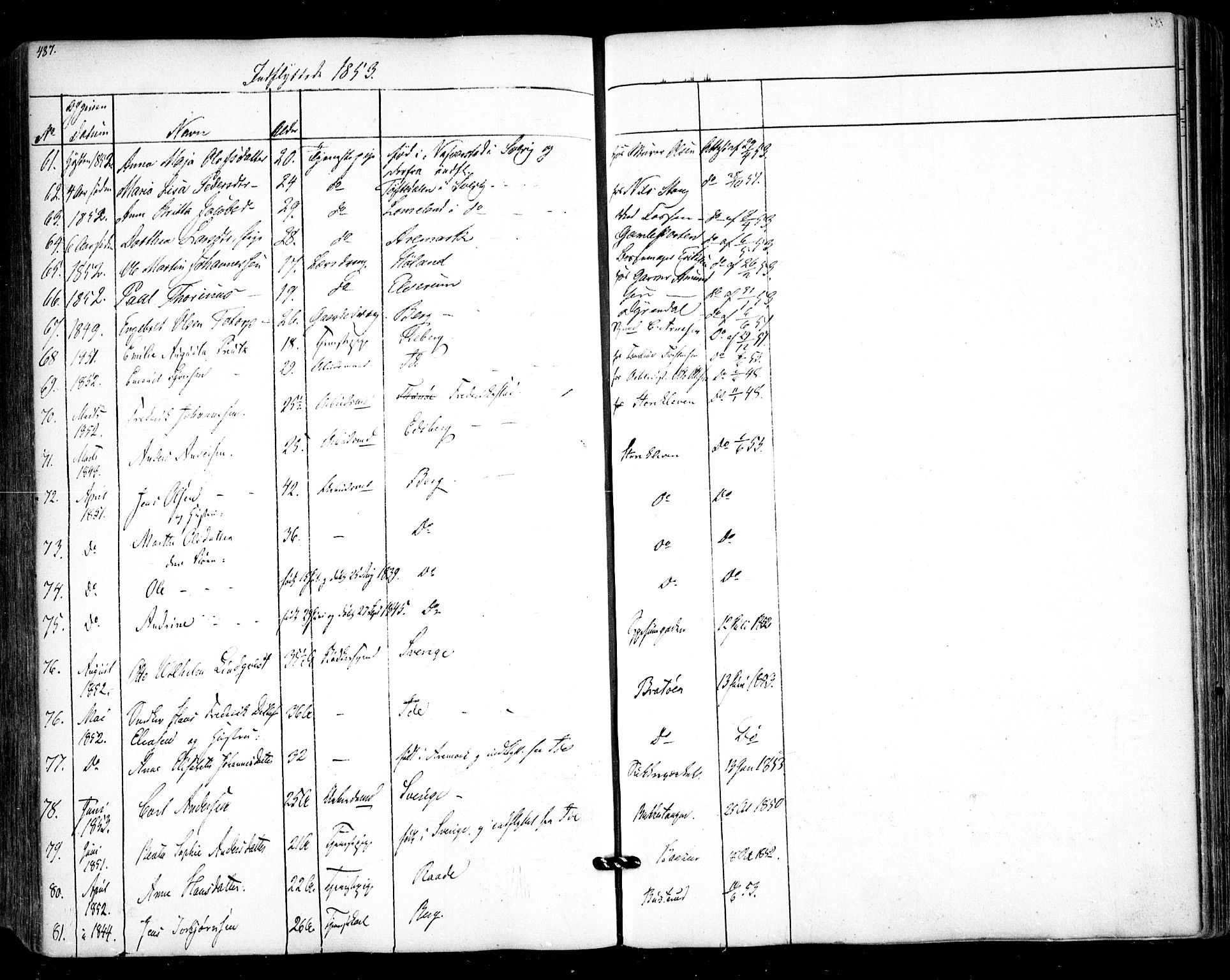 Halden prestekontor Kirkebøker, AV/SAO-A-10909/F/Fa/L0006: Parish register (official) no. I 6, 1845-1856, p. 487