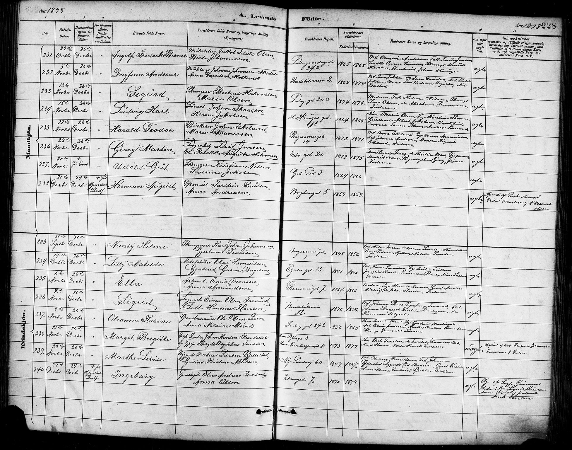 Sandviken Sokneprestembete, SAB/A-77601/H/Hb/L0002: Parish register (copy) no. A 3, 1888-1902, p. 228