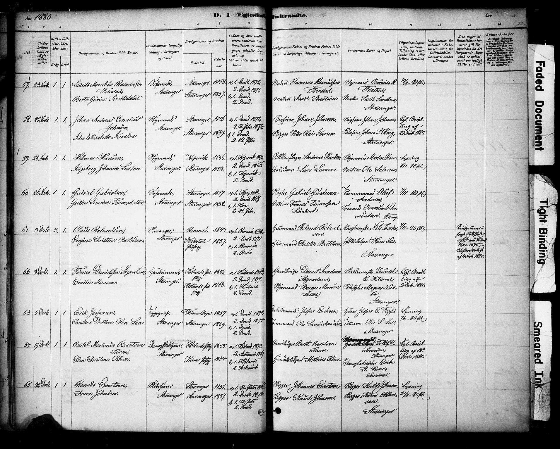 Domkirken sokneprestkontor, AV/SAST-A-101812/001/30/30BA/L0029: Parish register (official) no. A 28, 1878-1904, p. 22