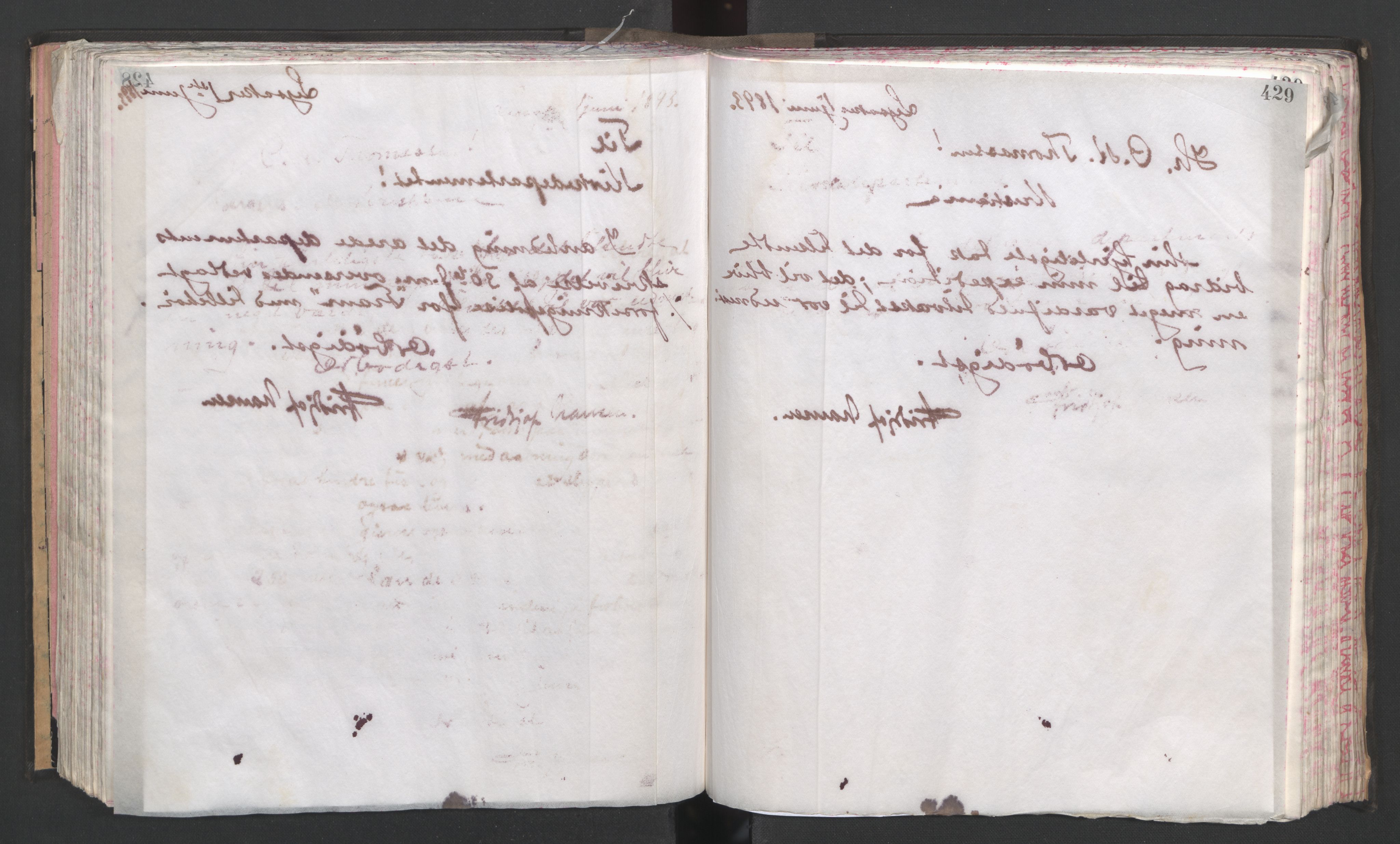 Arbeidskomitéen for Fridtjof Nansens polarekspedisjon, AV/RA-PA-0061/D/L0002/0002: 2 kopibøker - Forberedelser og utrustning / Kopibok 16.3.1893-juni 1893, 1893, p. 429