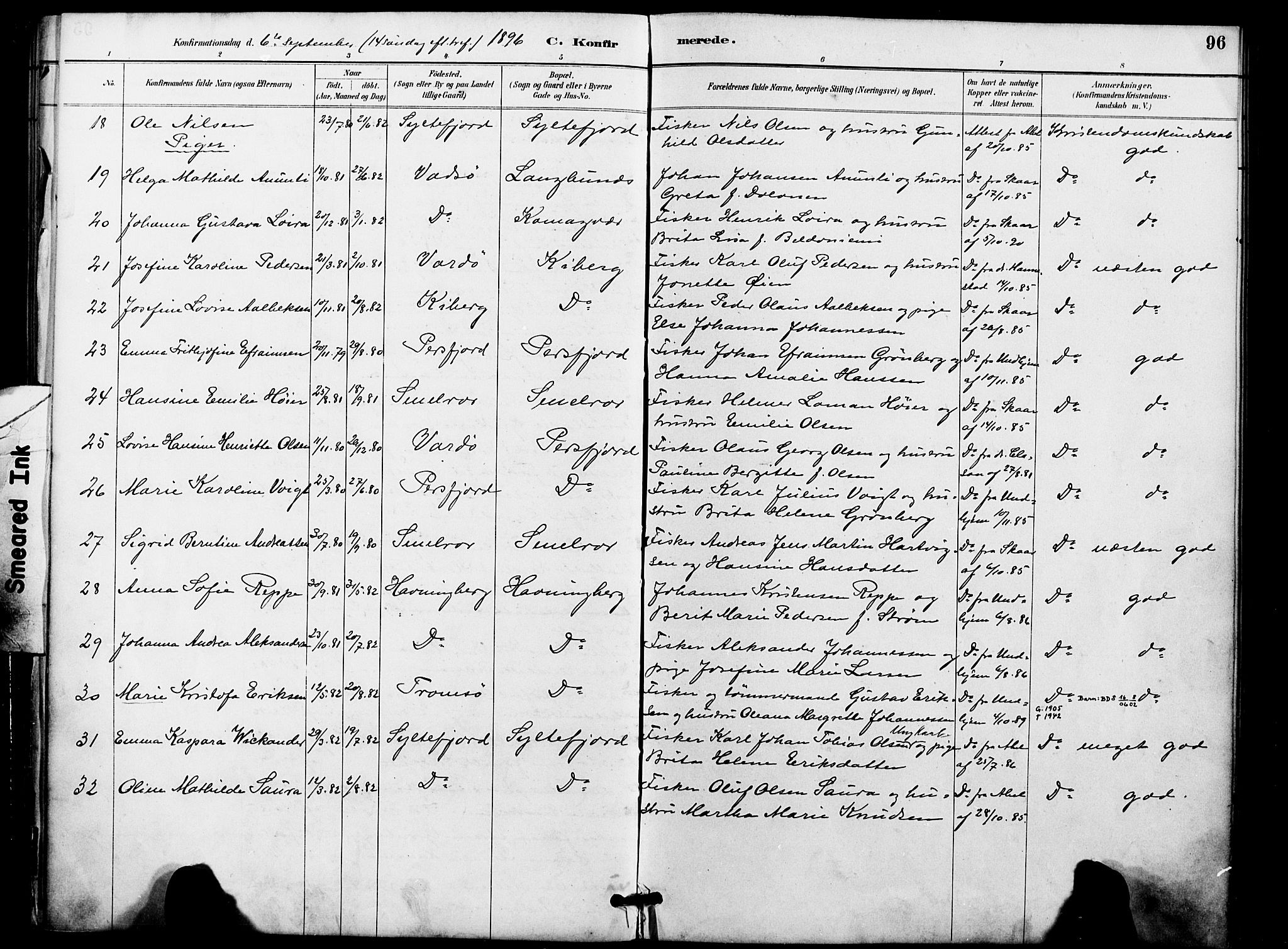 Vardø sokneprestkontor, SATØ/S-1332/H/Ha/L0009kirke: Parish register (official) no. 9, 1887-1898, p. 96
