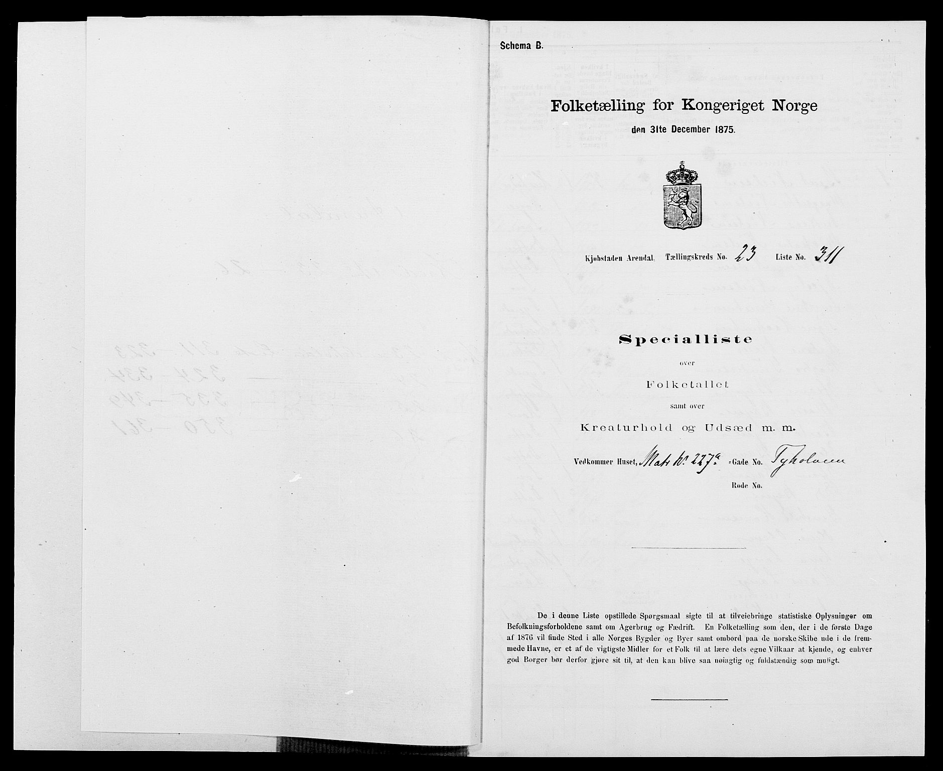 SAK, 1875 census for 0903P Arendal, 1875, p. 724