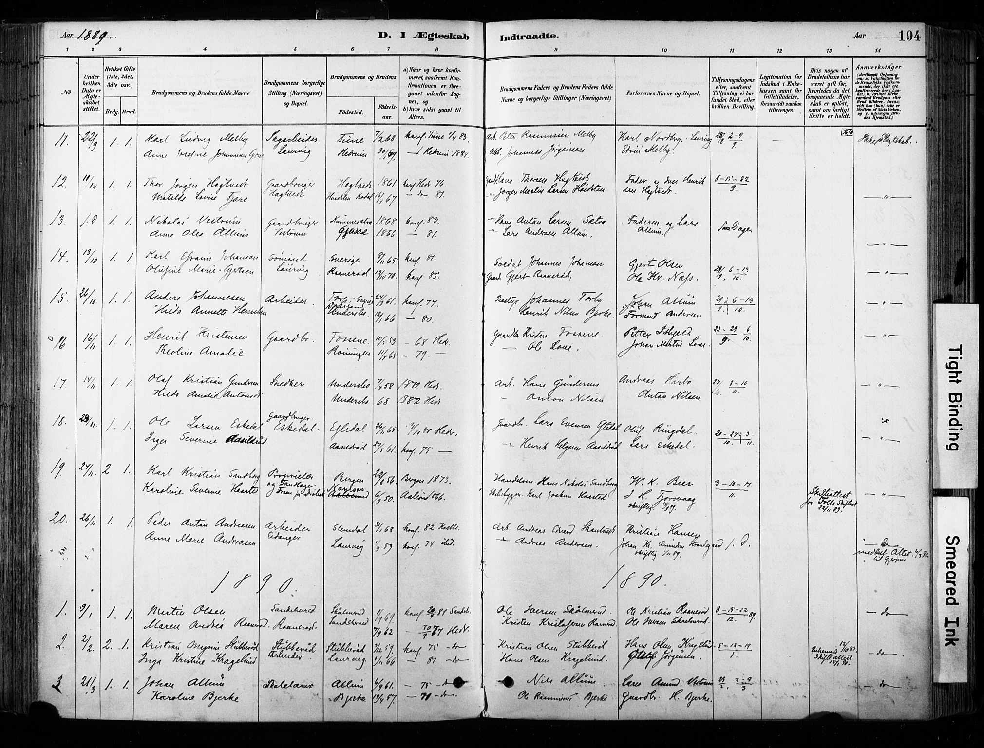 Hedrum kirkebøker, SAKO/A-344/F/Fa/L0009: Parish register (official) no. I 9, 1881-1903, p. 194