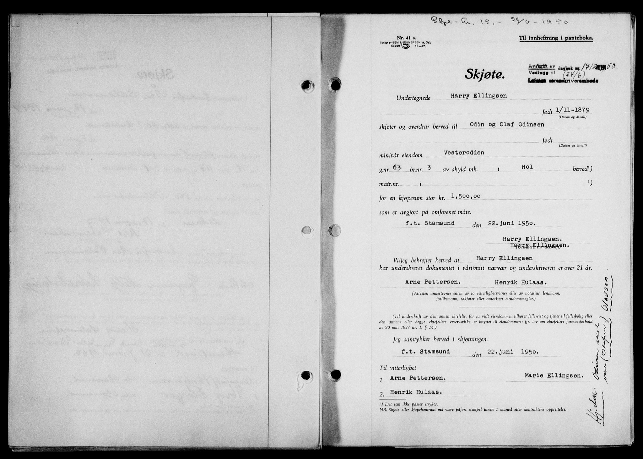 Lofoten sorenskriveri, SAT/A-0017/1/2/2C/L0023a: Mortgage book no. 23a, 1950-1950, Diary no: : 1712/1950