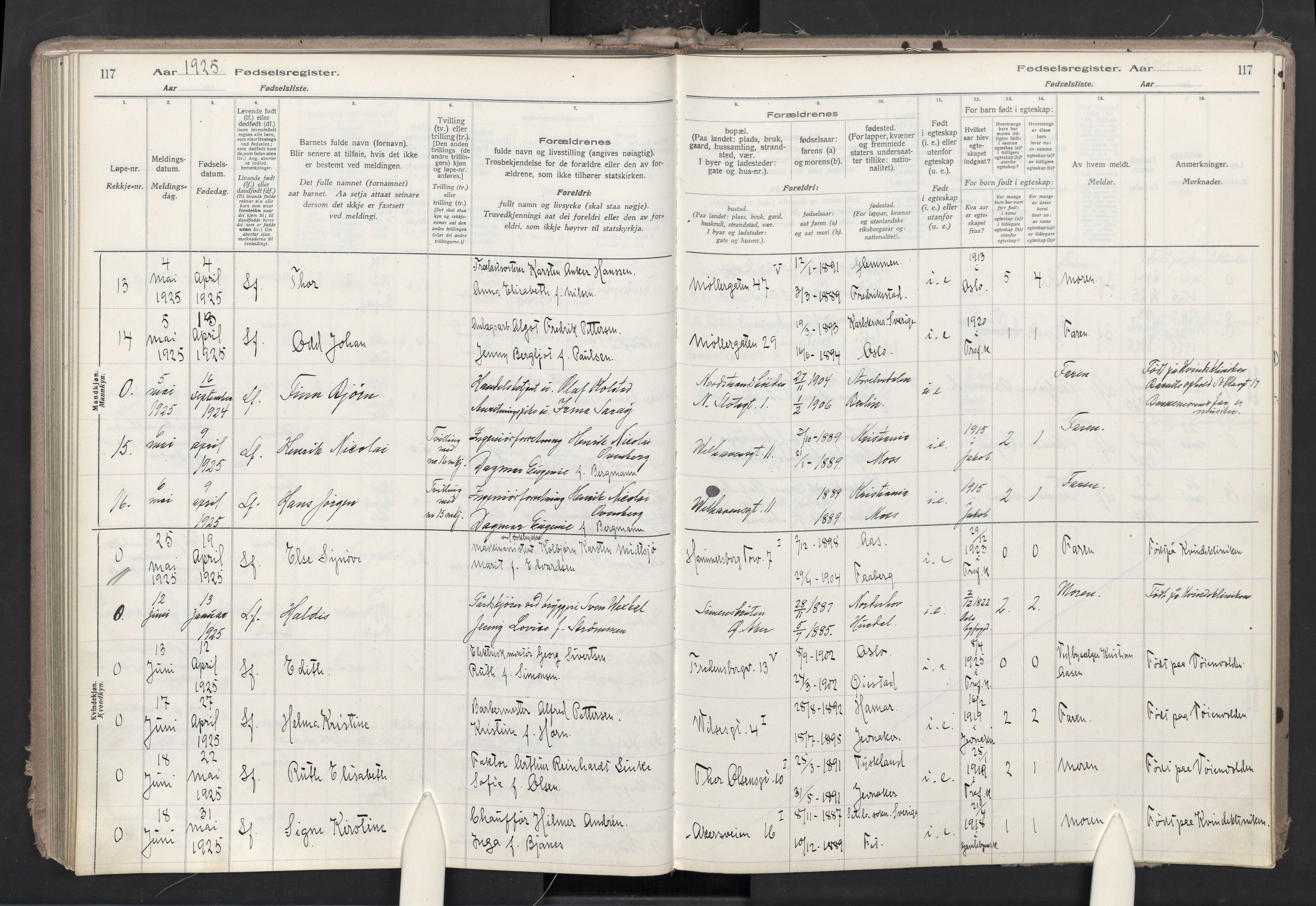 Trefoldighet prestekontor Kirkebøker, AV/SAO-A-10882/J/Ja/L0001: Birth register no. 1, 1916-1931, p. 117
