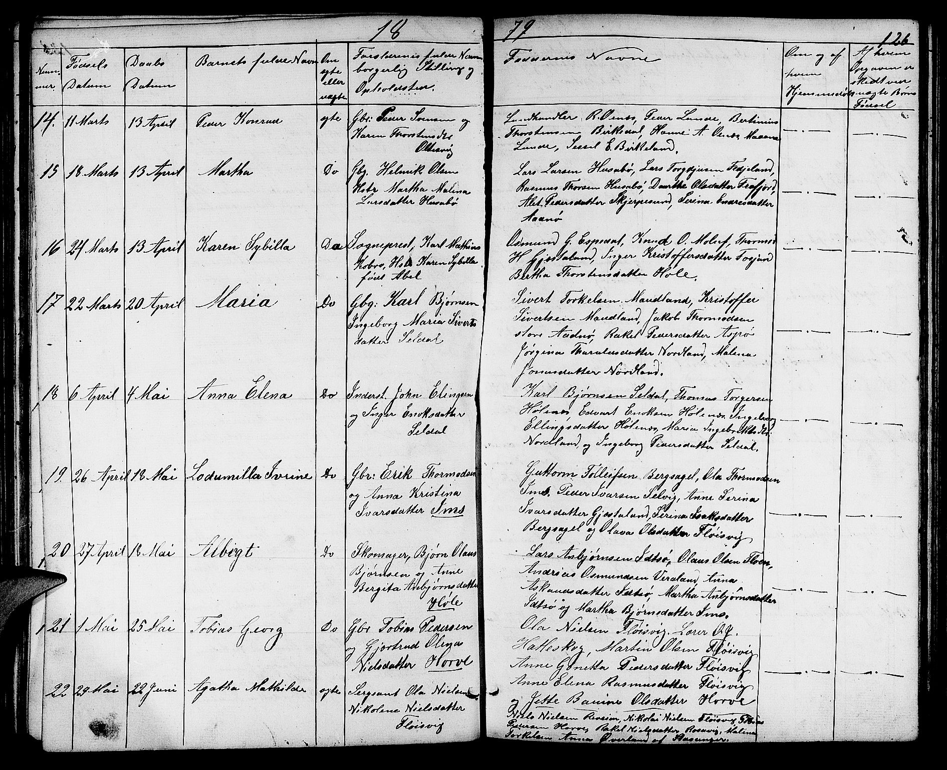 Høgsfjord sokneprestkontor, SAST/A-101624/H/Ha/Hab/L0001: Parish register (copy) no. B 1, 1855-1885, p. 126
