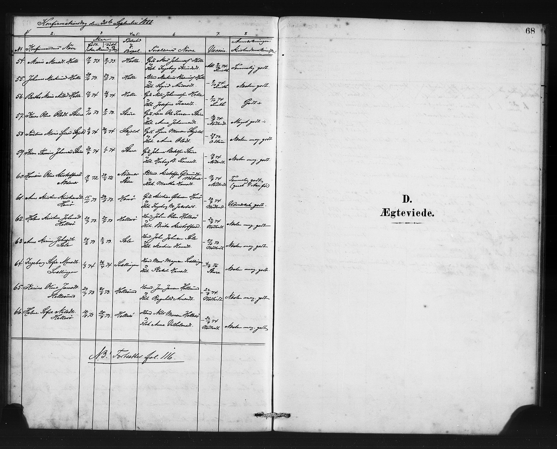 Manger sokneprestembete, SAB/A-76801/H/Haa: Parish register (official) no. C 1, 1881-1890, p. 68