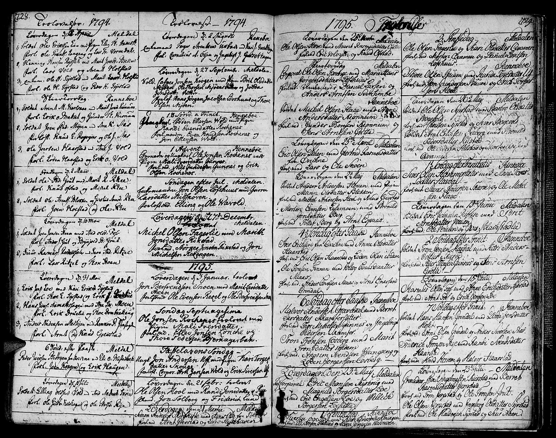 Ministerialprotokoller, klokkerbøker og fødselsregistre - Sør-Trøndelag, SAT/A-1456/672/L0852: Parish register (official) no. 672A05, 1776-1815, p. 728-729