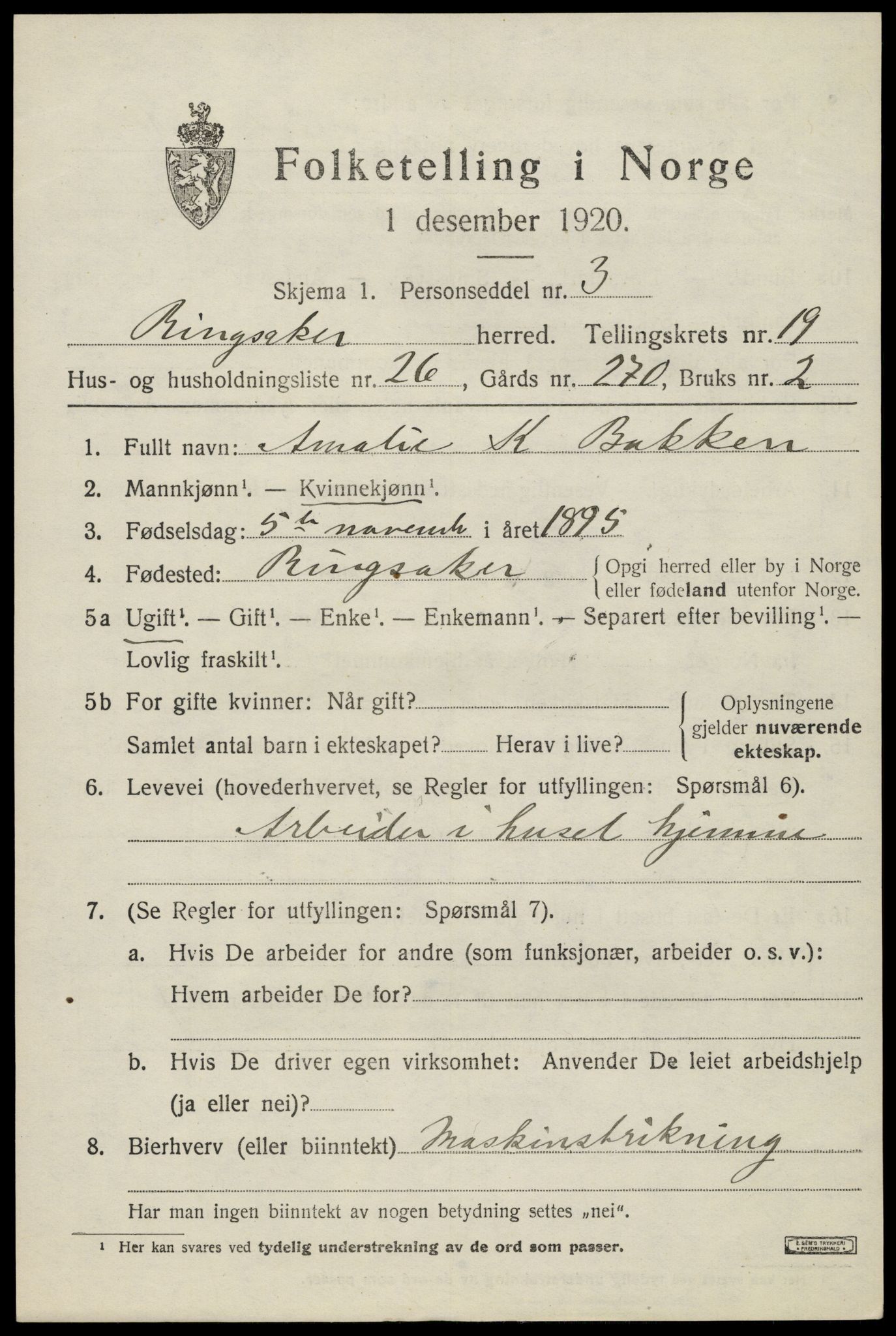 SAH, 1920 census for Ringsaker, 1920, p. 26844