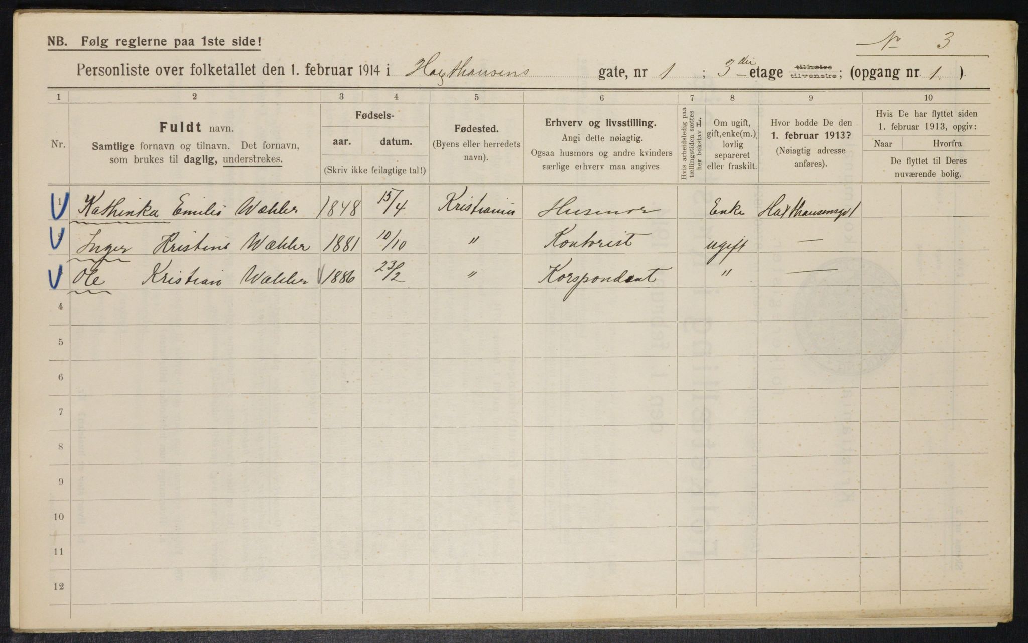 OBA, Municipal Census 1914 for Kristiania, 1914, p. 35562