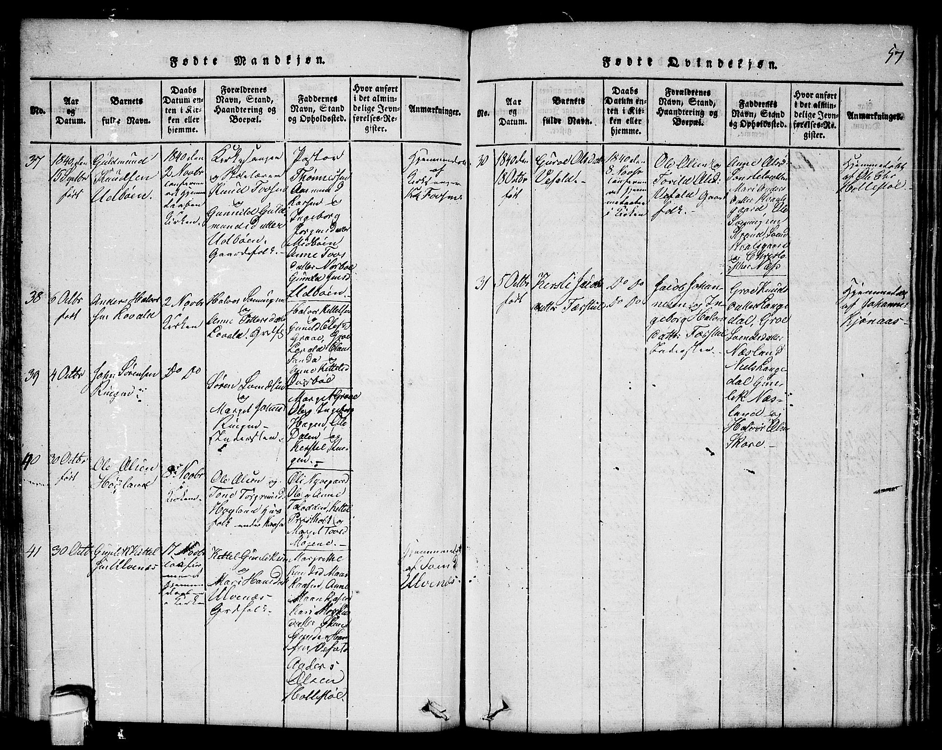 Seljord kirkebøker, SAKO/A-20/F/Fc/L0001: Parish register (official) no. III 1, 1815-1831, p. 57