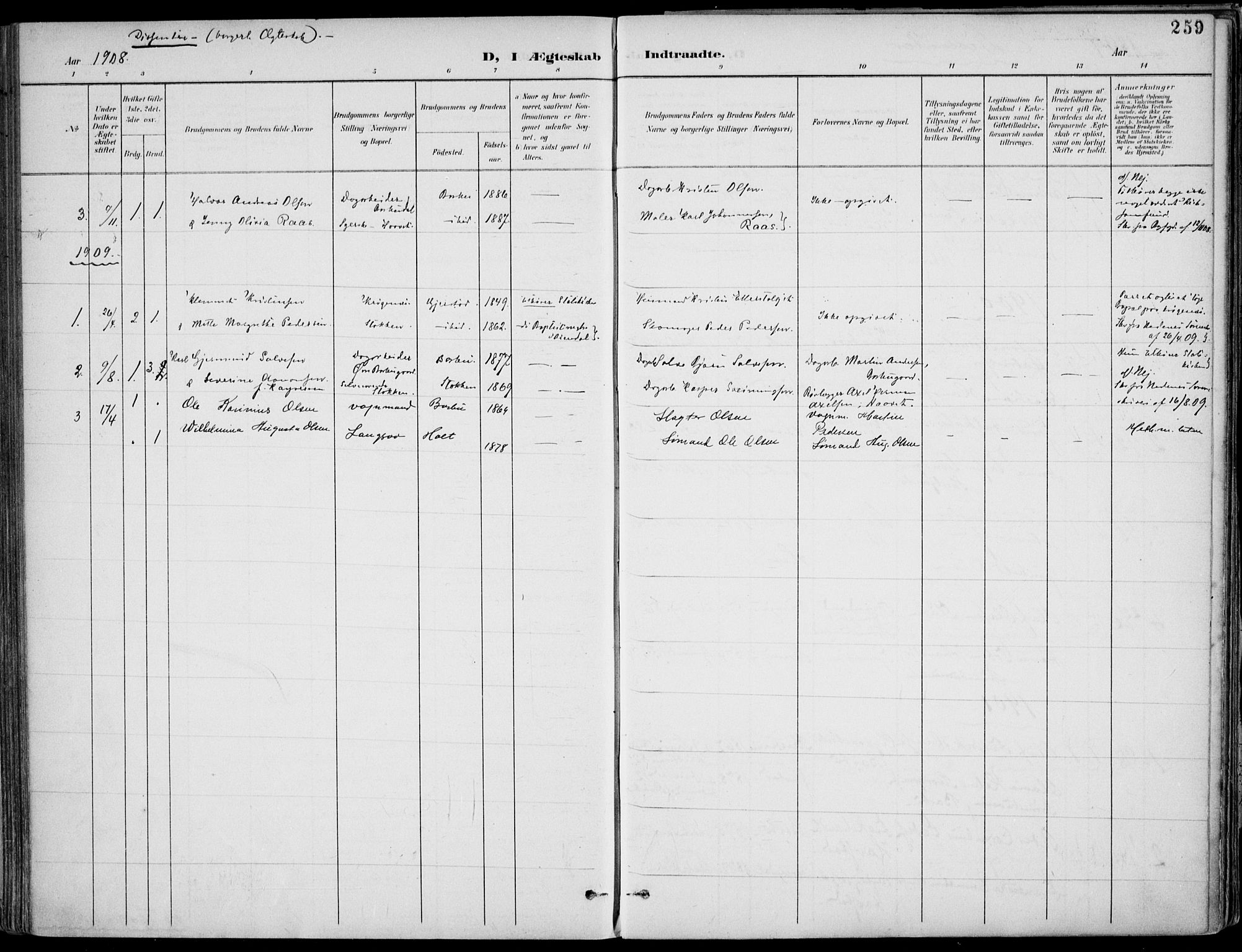Barbu sokneprestkontor, SAK/1111-0003/F/Fa/L0005: Parish register (official) no. A 5, 1899-1909, p. 259
