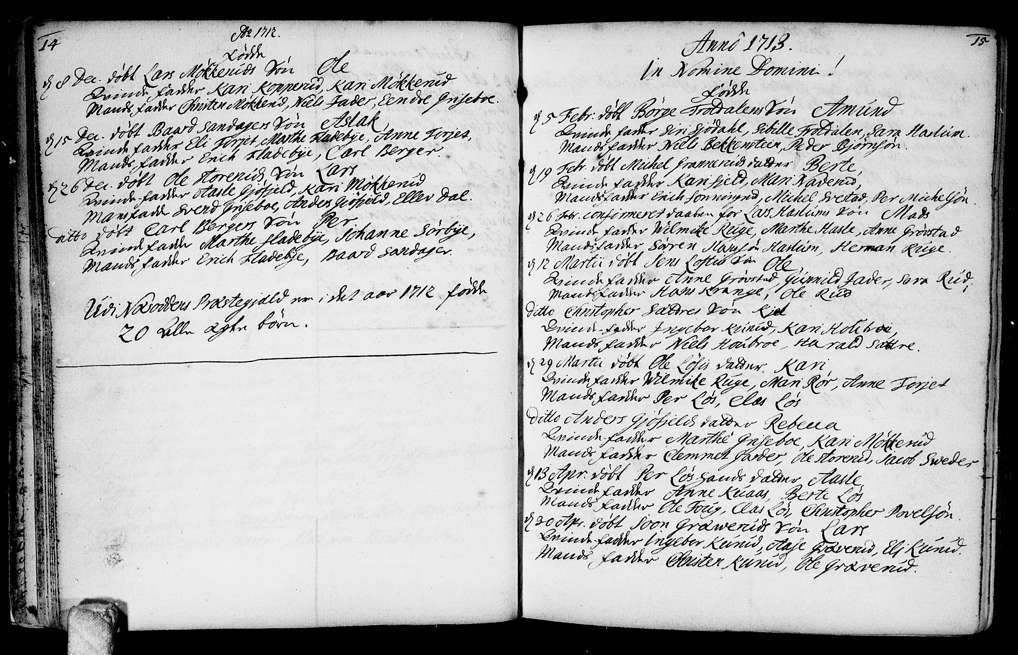 Nesodden prestekontor Kirkebøker, SAO/A-10013/F/Fa/L0001: Parish register (official) no. I 1, 1709-1749, p. 14-15