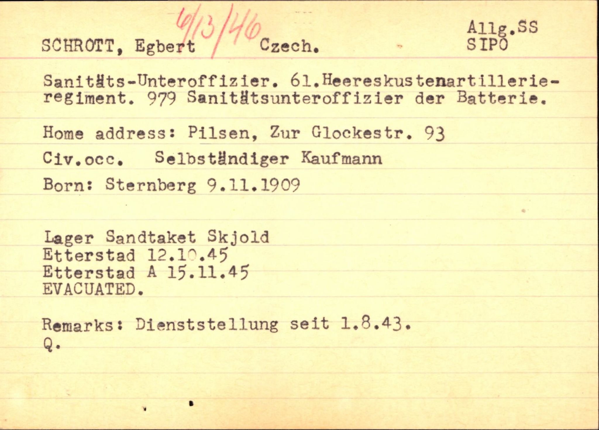 Forsvaret, Forsvarets overkommando II, RA/RAFA-3915/D/Db/L0041: CI Questionaires.  Diverse nasjonaliteter., 1945-1946, p. 352