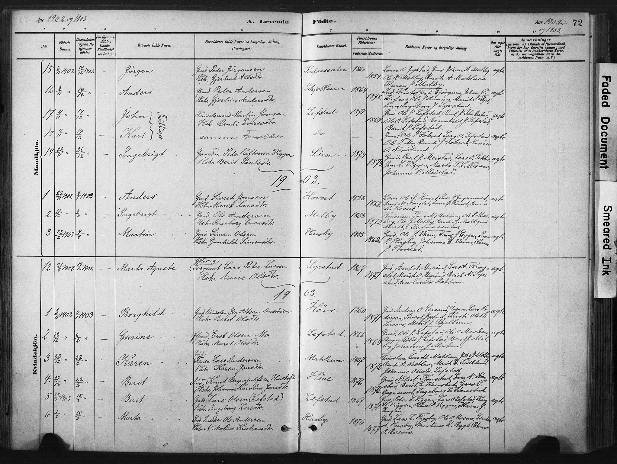 Ministerialprotokoller, klokkerbøker og fødselsregistre - Sør-Trøndelag, SAT/A-1456/667/L0795: Parish register (official) no. 667A03, 1879-1907, p. 72