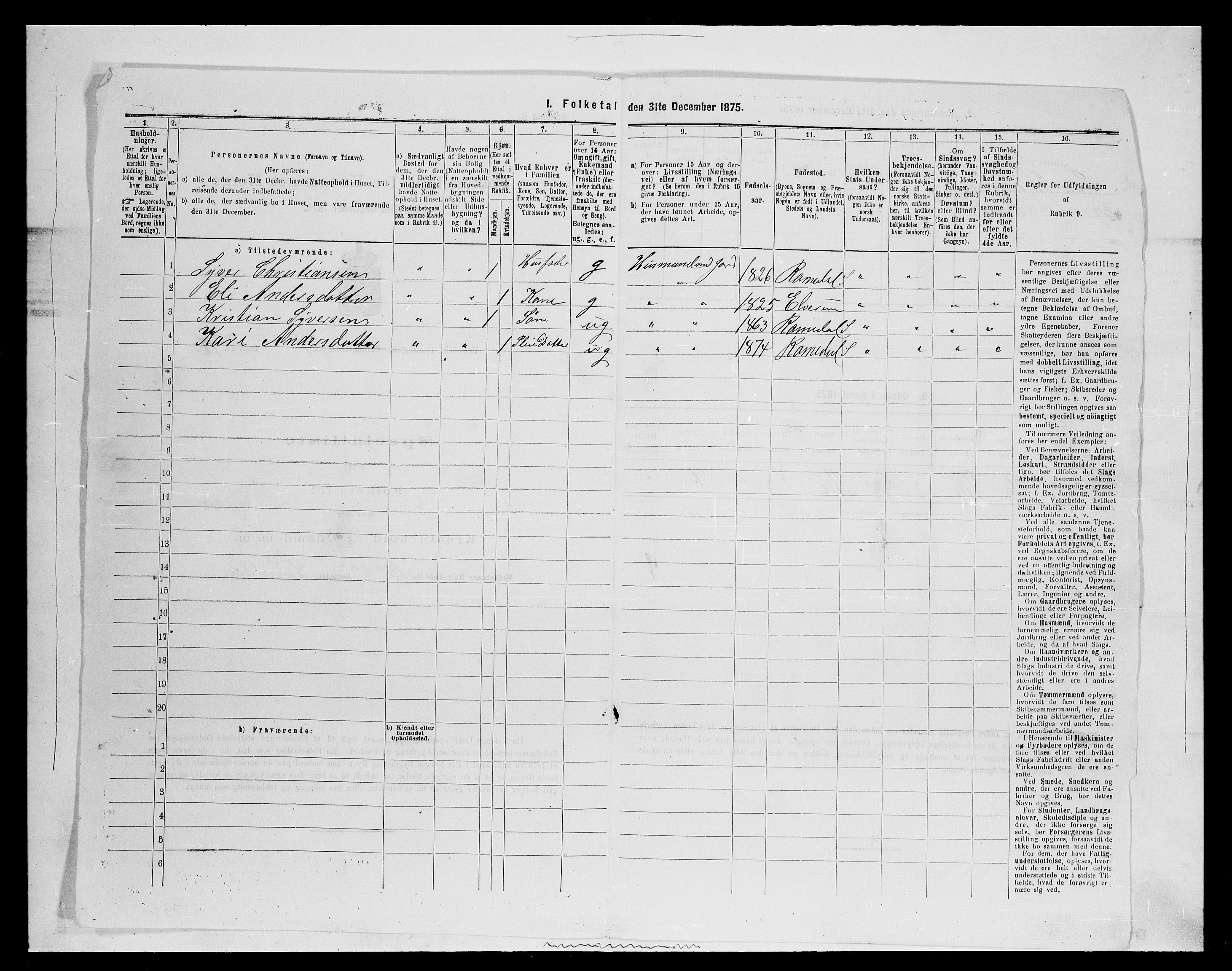 SAH, 1875 census for 0416P Romedal, 1875, p. 272