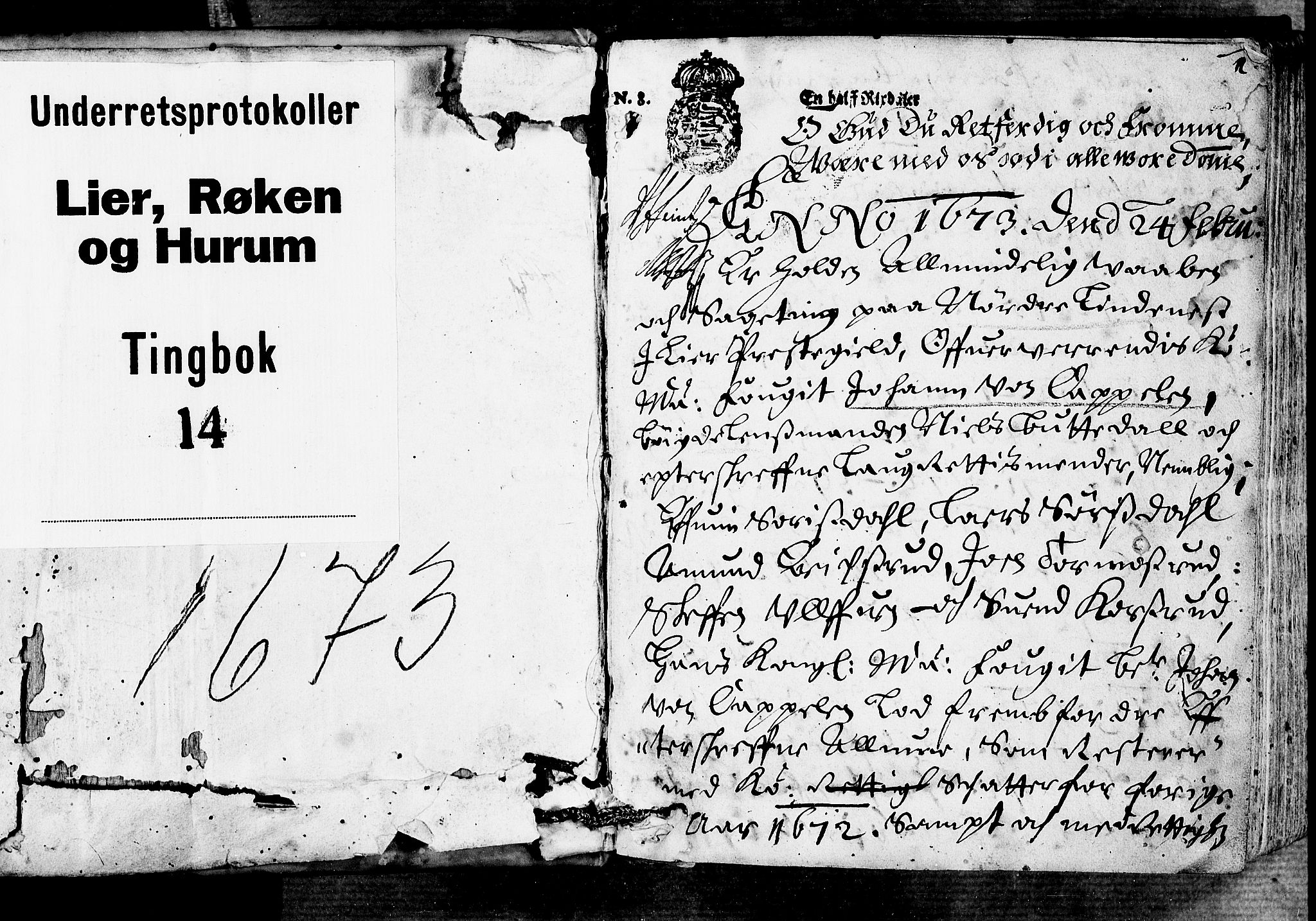Lier, Røyken og Hurum sorenskriveri, SAKO/A-89/F/Fa/L0014: Tingbok, 1673, p. 1