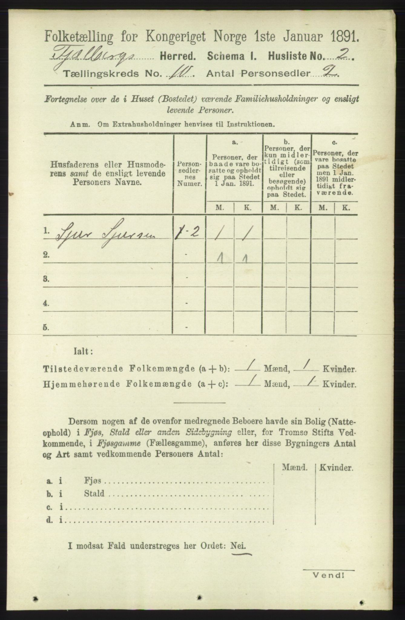 RA, 1891 census for 1213 Fjelberg, 1891, p. 3736