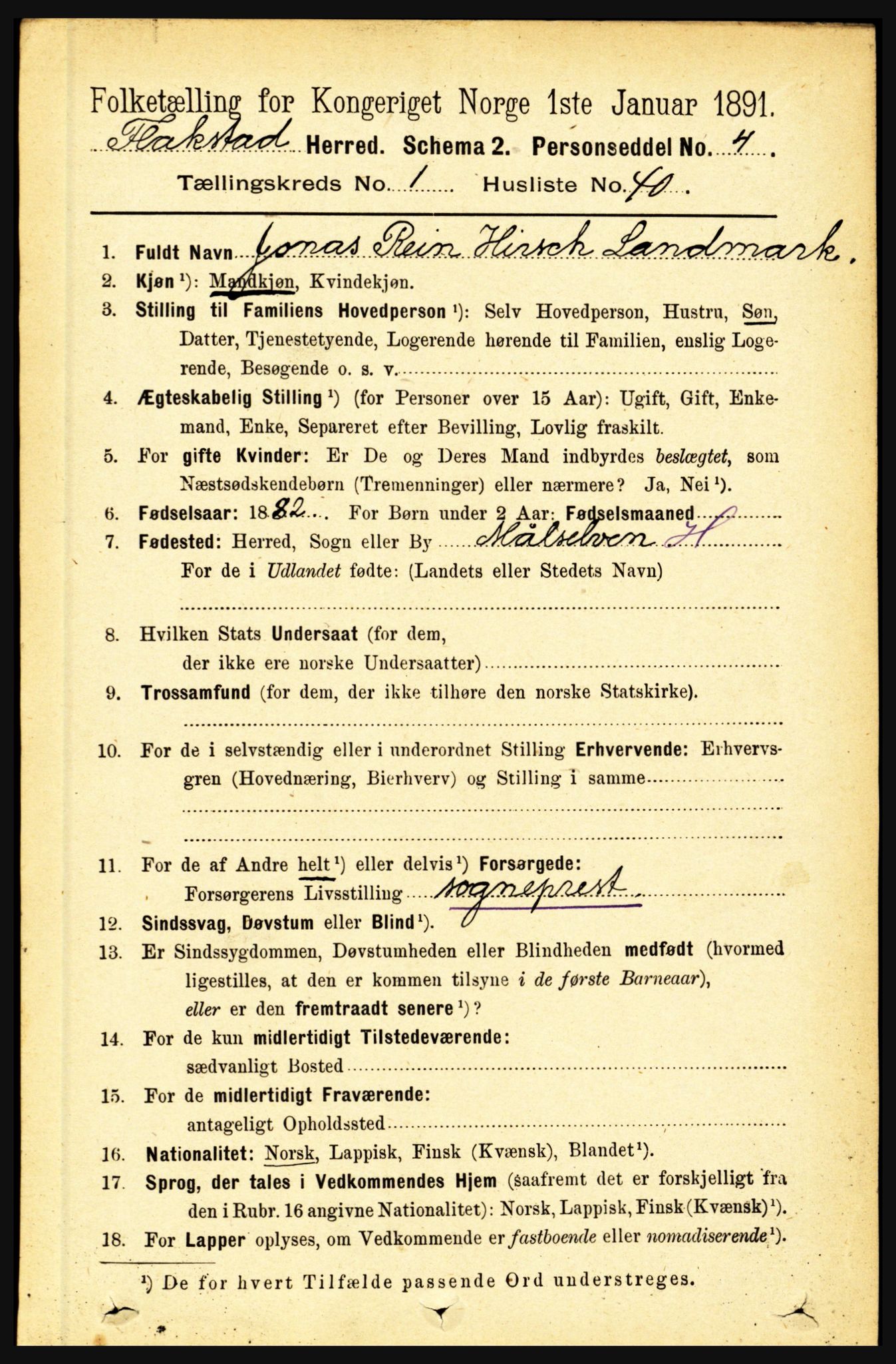 RA, 1891 census for 1859 Flakstad, 1891, p. 415