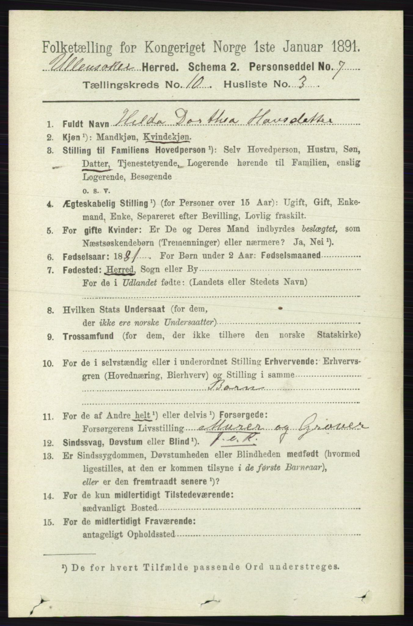 RA, 1891 census for 0235 Ullensaker, 1891, p. 4528