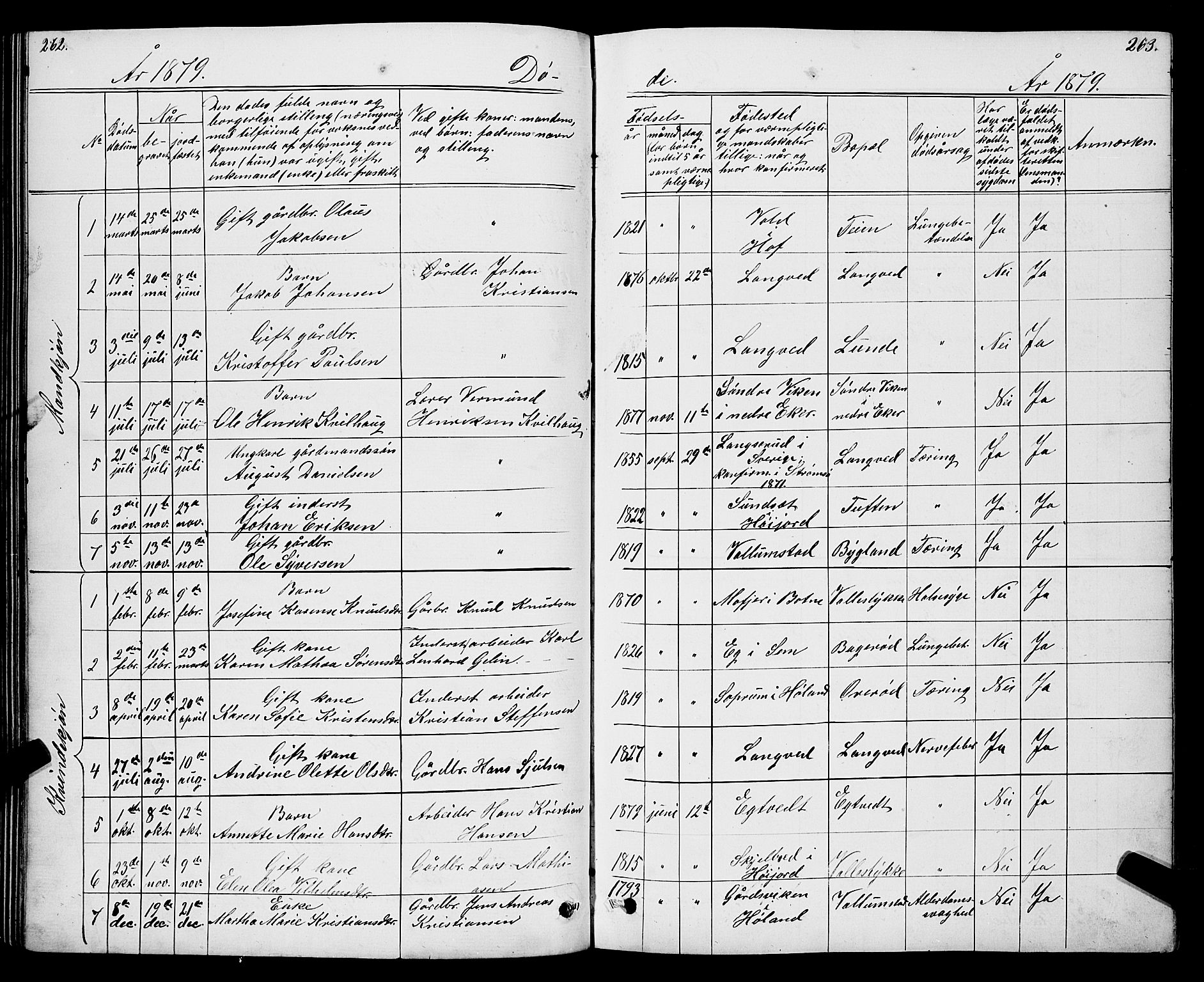 Ramnes kirkebøker, AV/SAKO-A-314/G/Gc/L0001: Parish register (copy) no. III 1, 1869-1903, p. 262-263