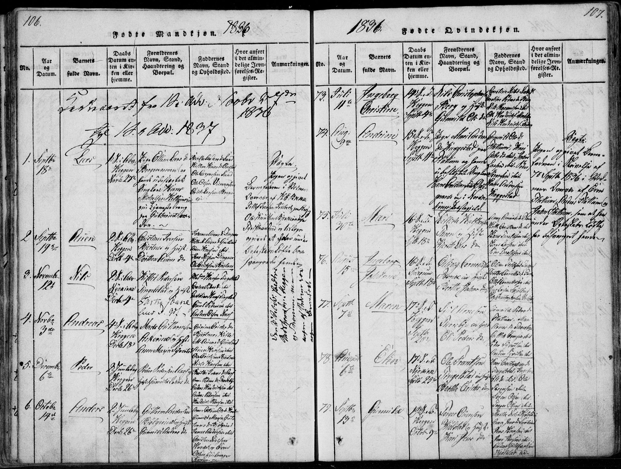 Modum kirkebøker, AV/SAKO-A-234/F/Fa/L0006: Parish register (official) no. 6, 1832-1841, p. 106-107
