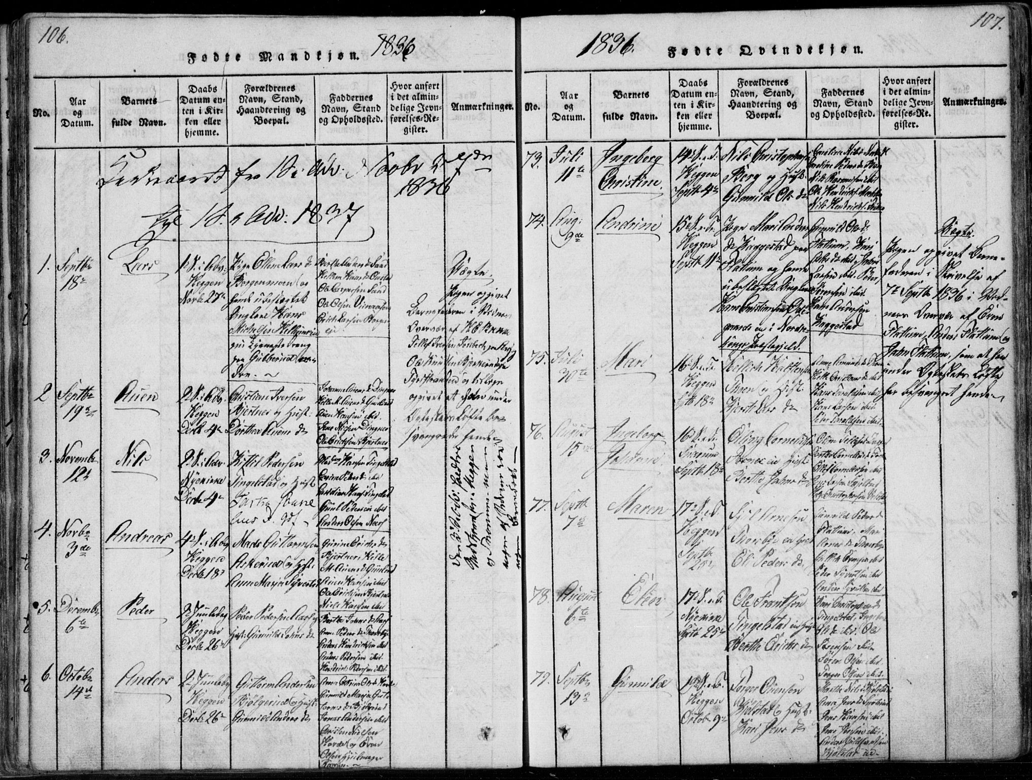 Modum kirkebøker, AV/SAKO-A-234/F/Fa/L0006: Parish register (official) no. 6, 1832-1841, p. 106-107