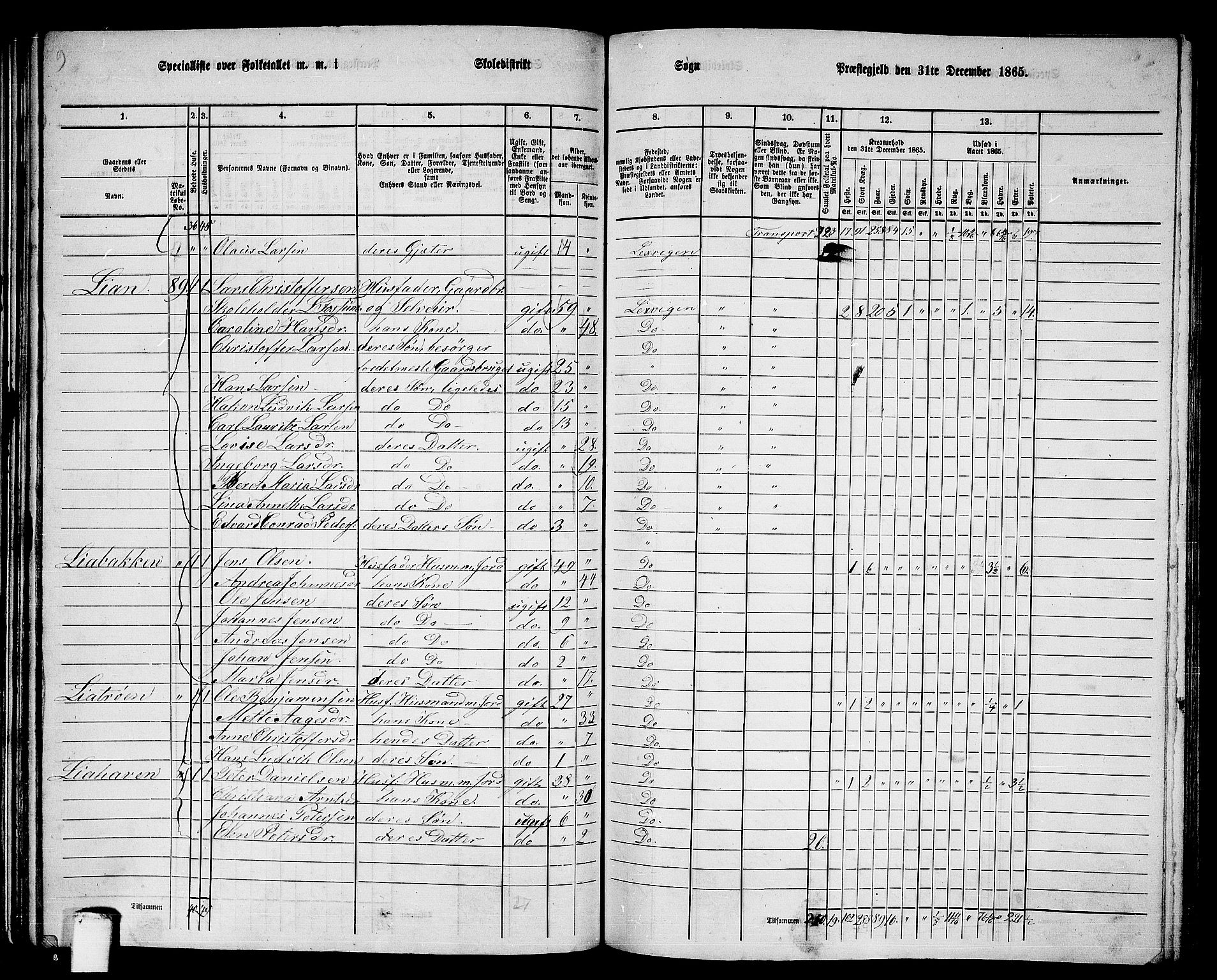 RA, 1865 census for Leksvik, 1865, p. 67