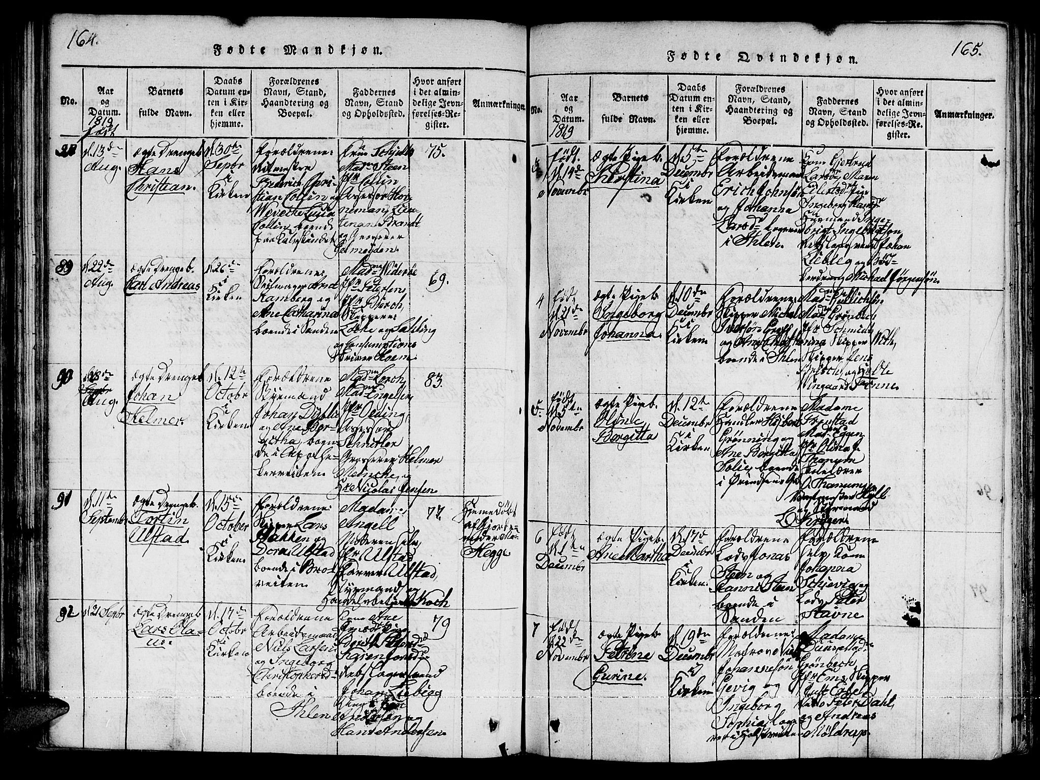 Ministerialprotokoller, klokkerbøker og fødselsregistre - Sør-Trøndelag, SAT/A-1456/601/L0043: Parish register (official) no. 601A11, 1815-1821, p. 164-165