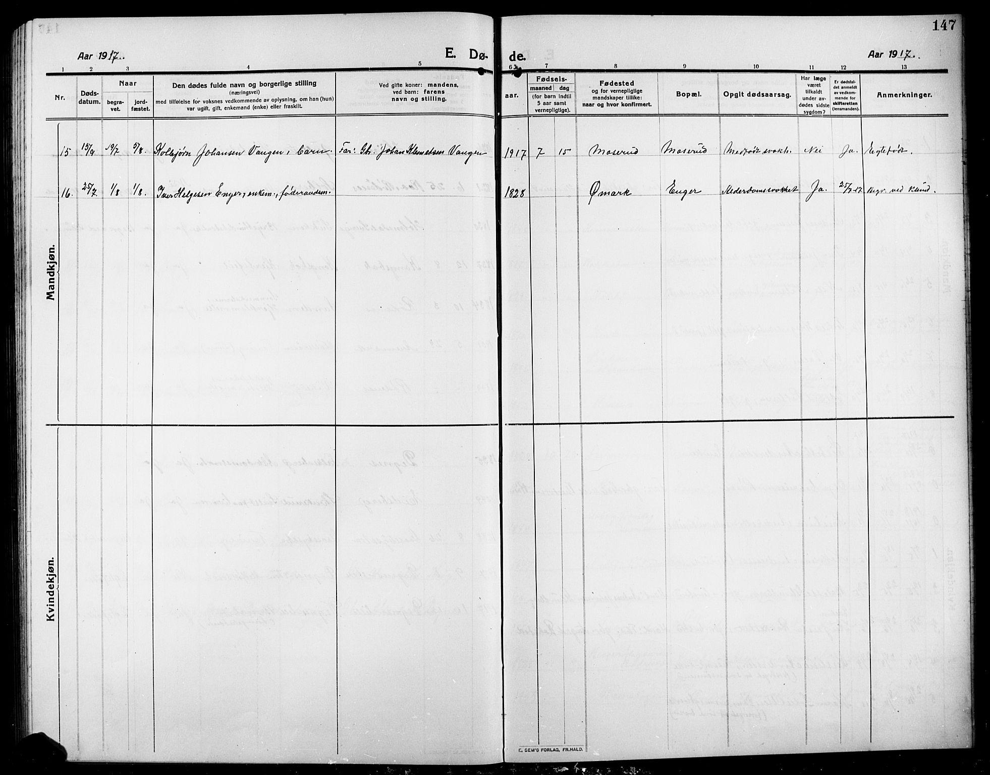 Rødenes prestekontor Kirkebøker, AV/SAO-A-2005/G/Ga/L0003: Parish register (copy) no. I 3, 1911-1926, p. 147