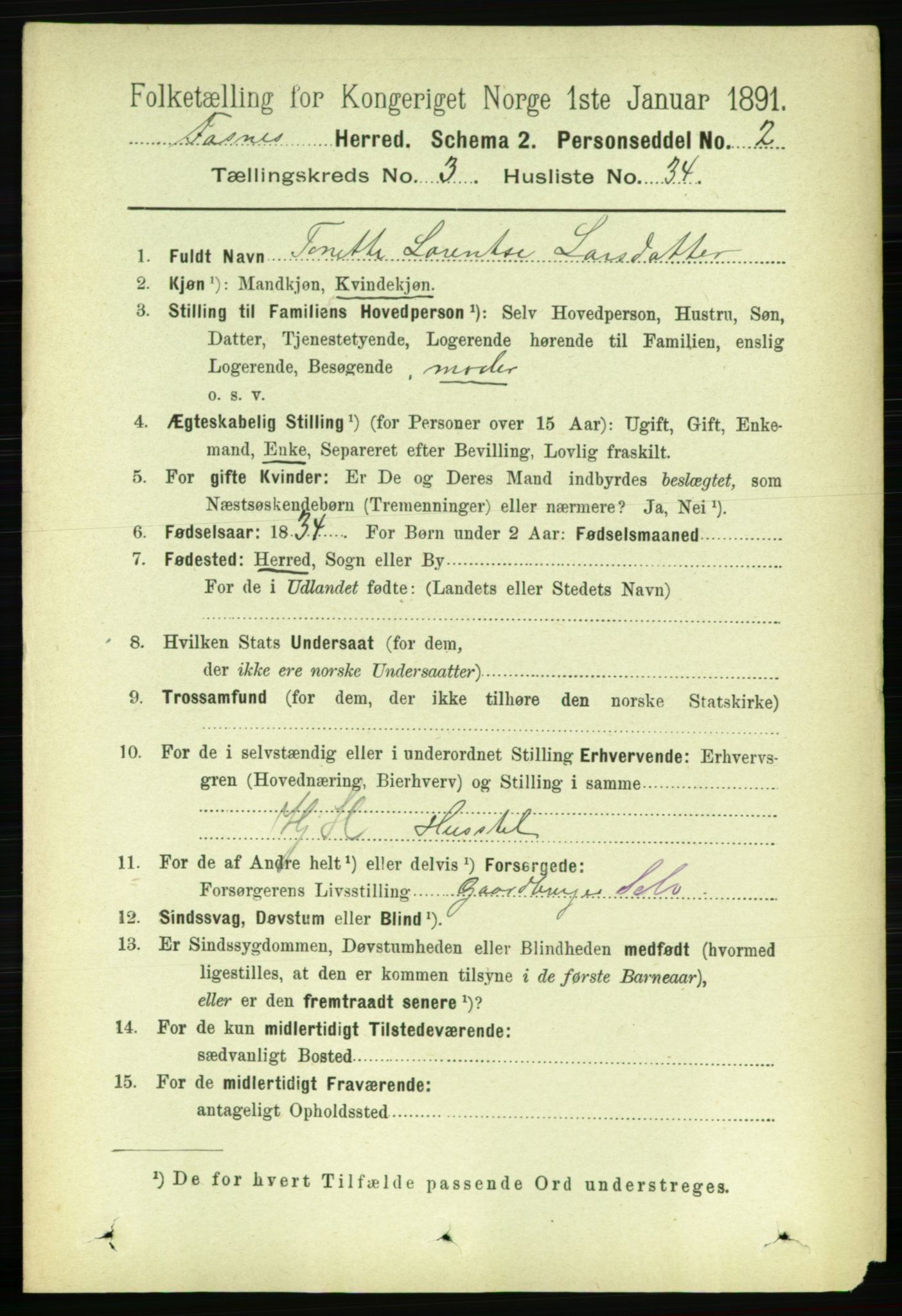 RA, 1891 census for 1748 Fosnes, 1891, p. 931