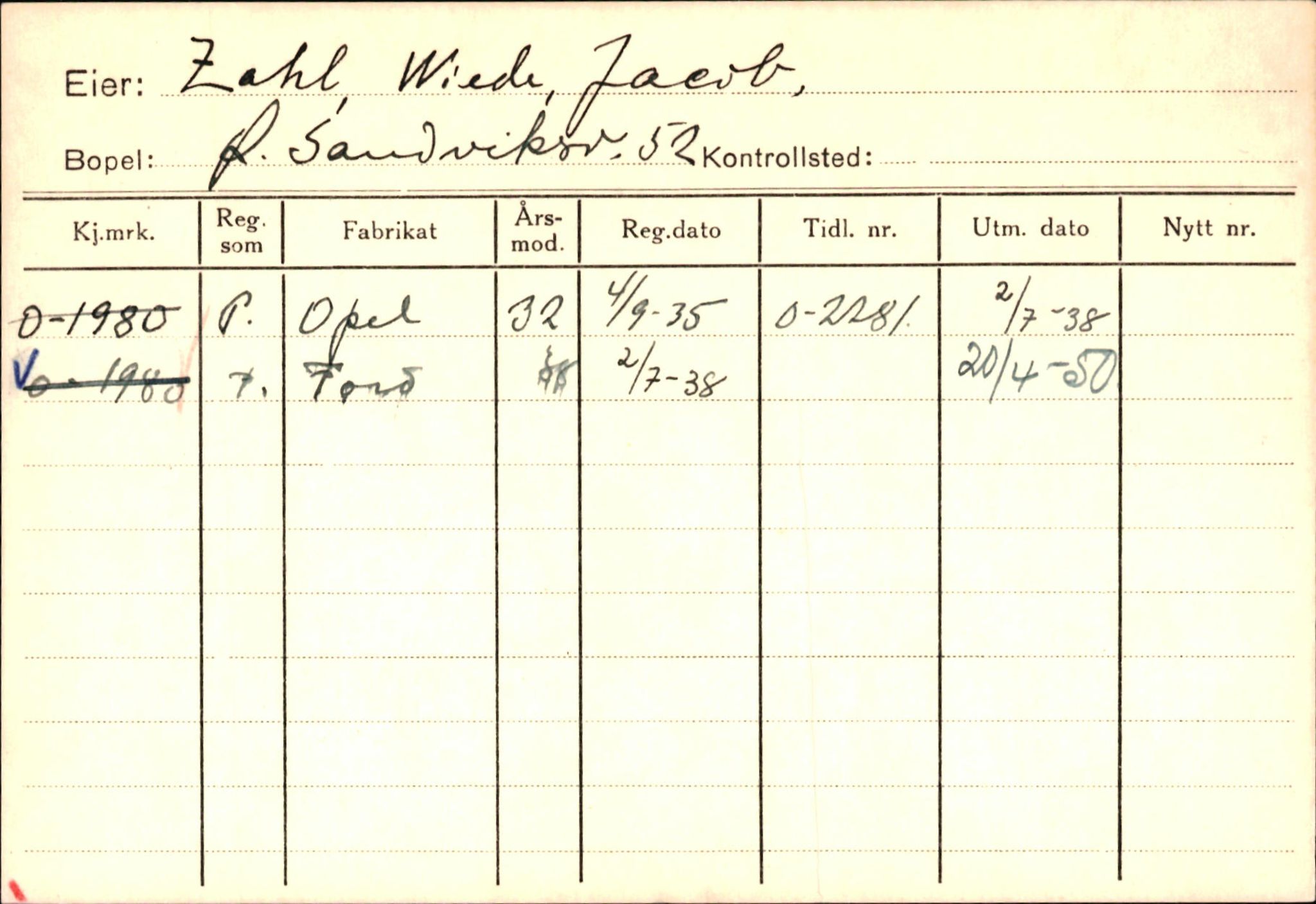 Statens vegvesen, Hordaland vegkontor, AV/SAB-A-5201/2/Hb/L0037: O-eierkort W-P, 1920-1971, p. 1000