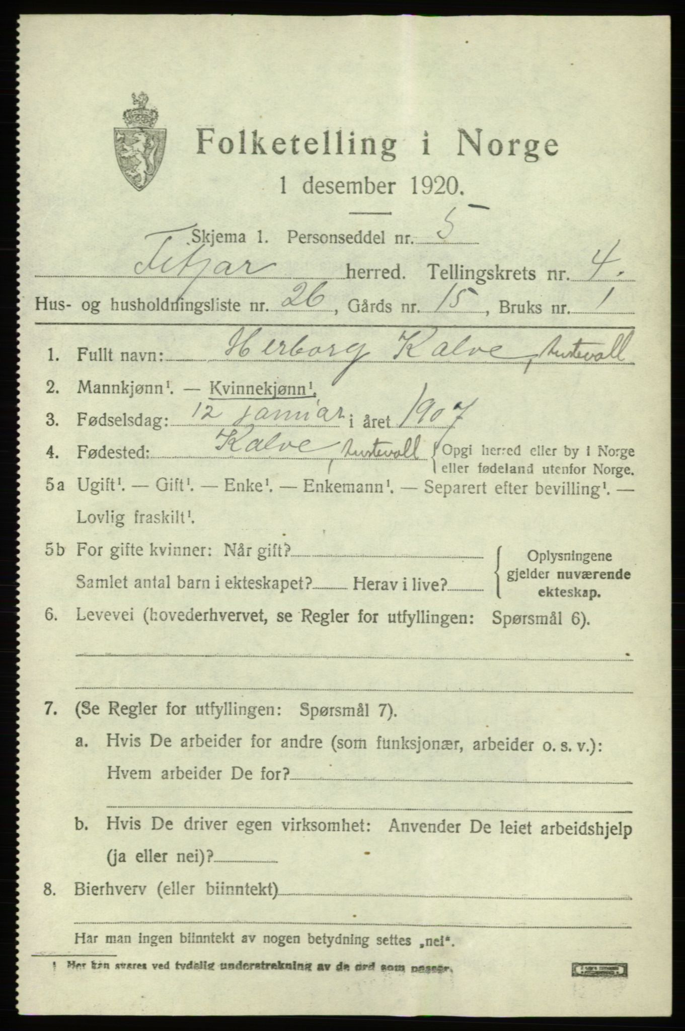 SAB, 1920 census for Fitjar, 1920, p. 2512