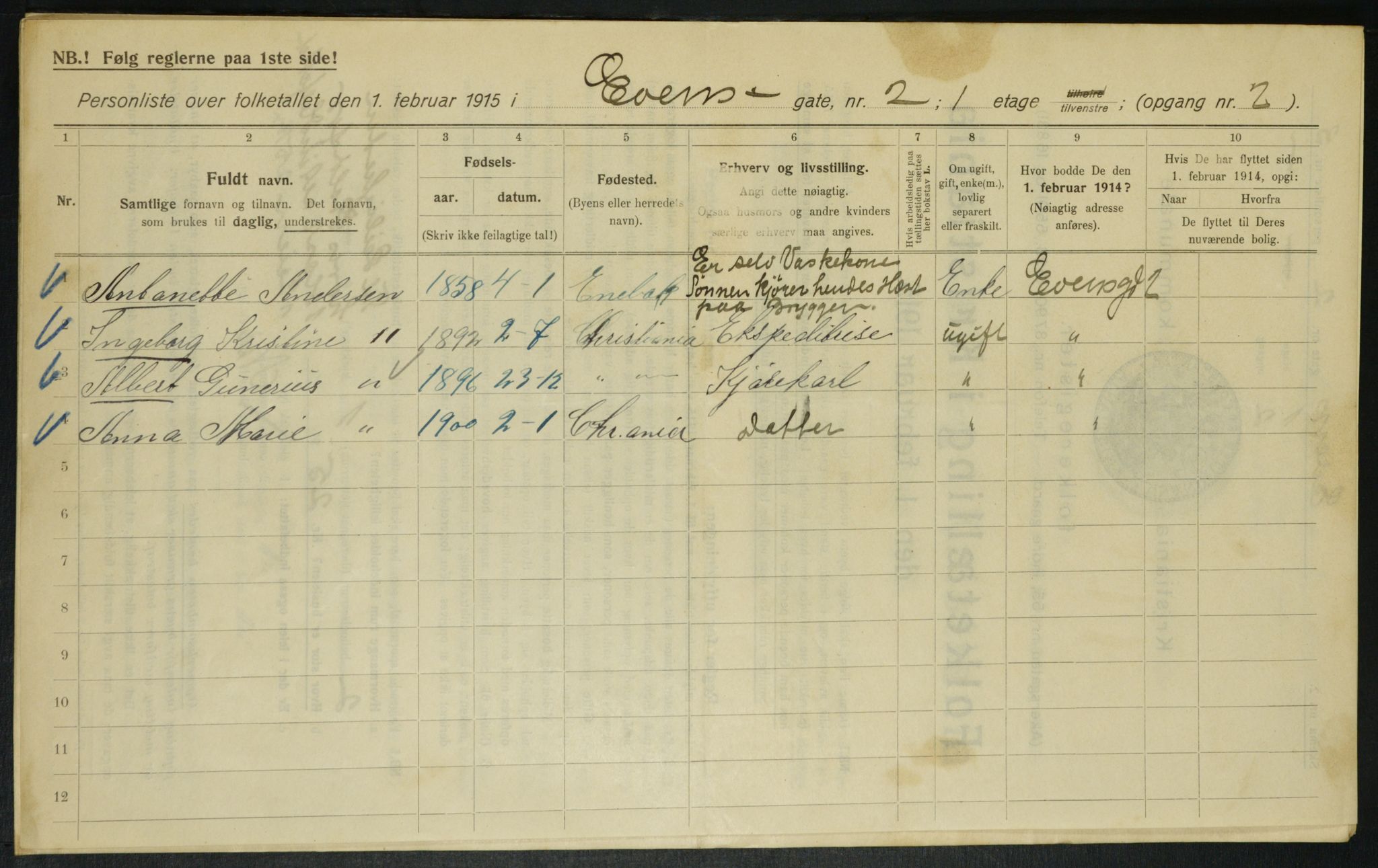 OBA, Municipal Census 1915 for Kristiania, 1915, p. 22446