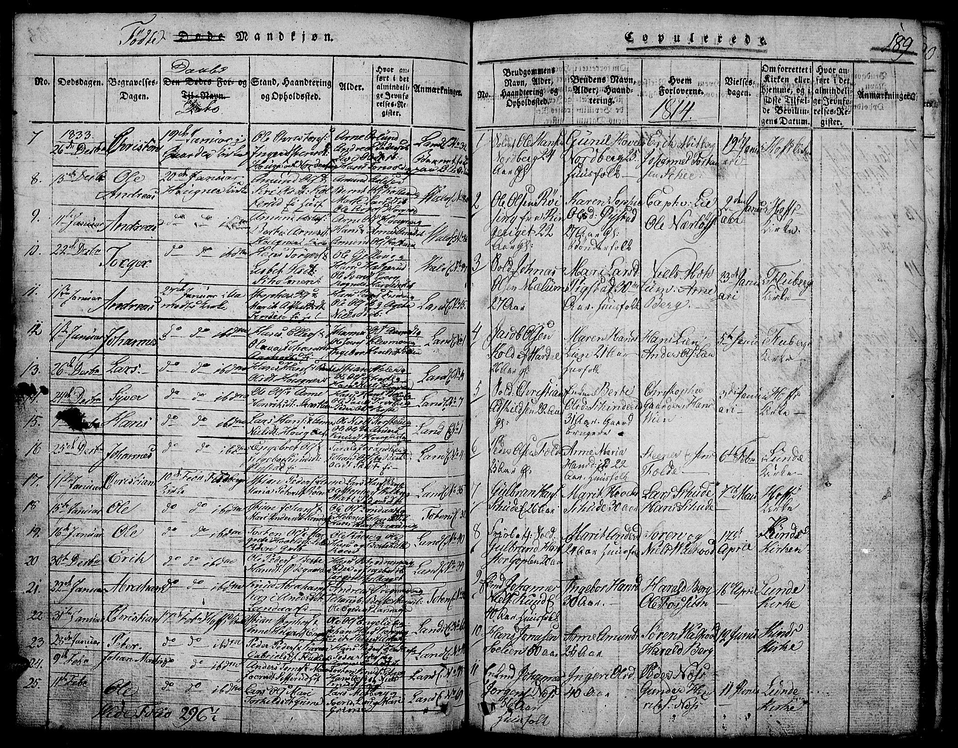 Land prestekontor, SAH/PREST-120/H/Ha/Hab/L0001: Parish register (copy) no. 1, 1814-1833, p. 189